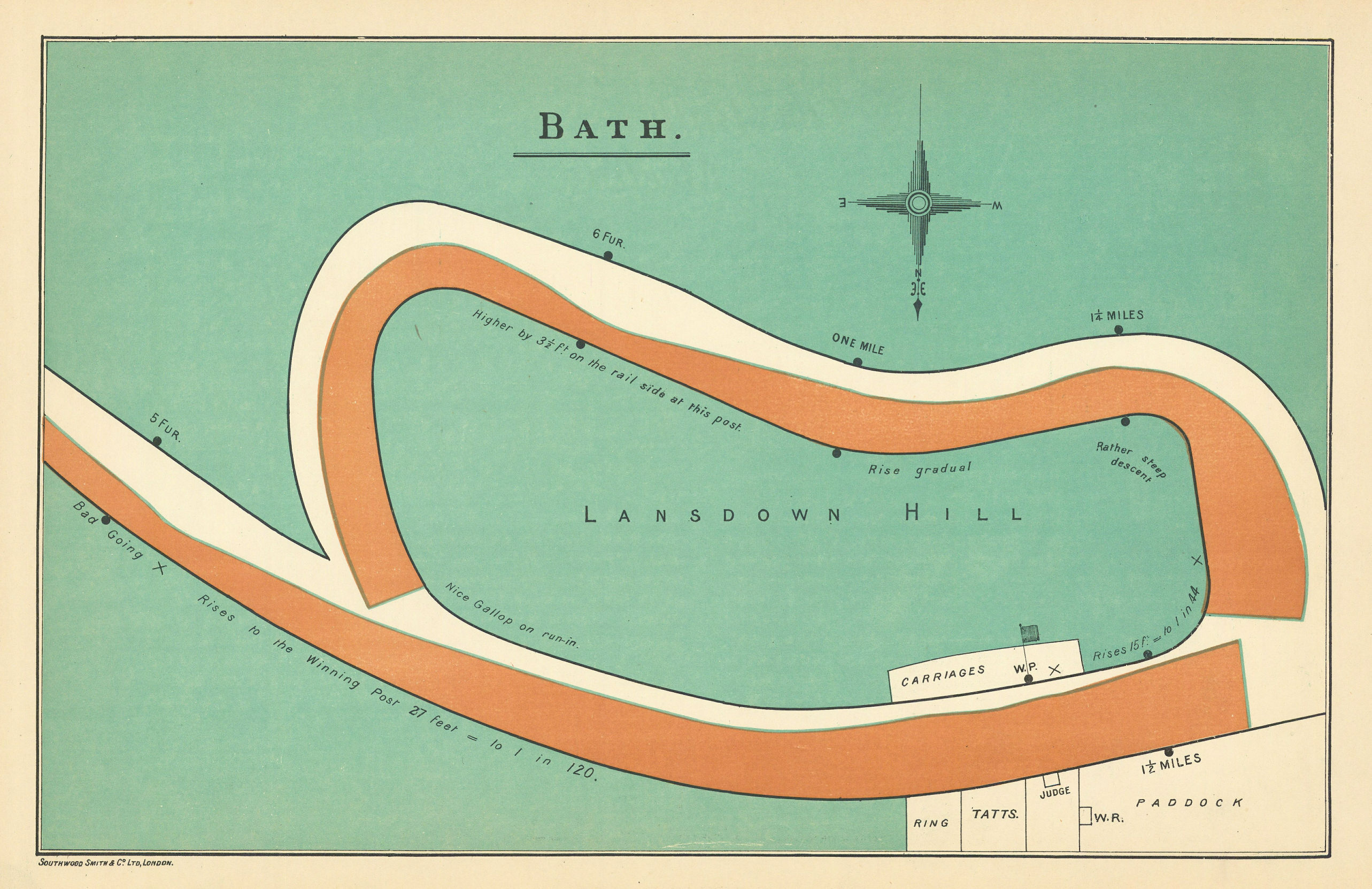 Associate Product Bath racecourse, Somerset. Lansdown Hill. BAYLES 1903 old antique map chart