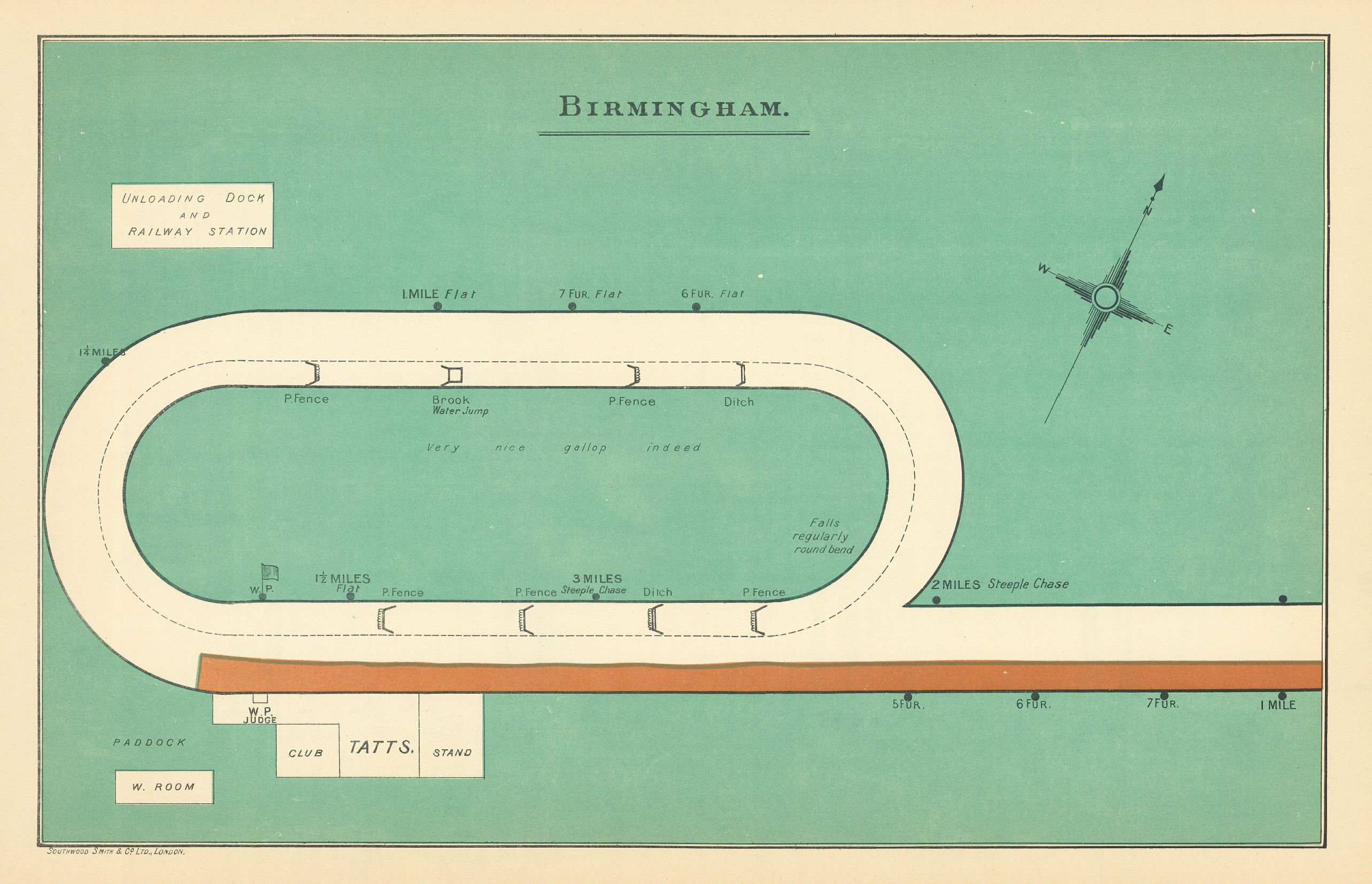 Birmingham racecourse, Birmingham. Closed 1965. BAYLES 1903 old antique map