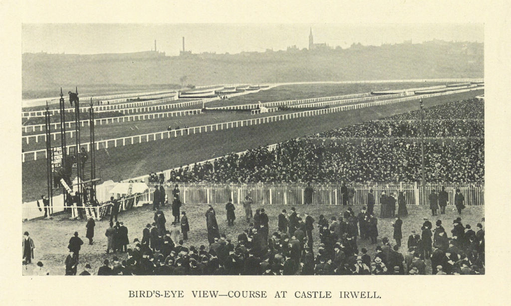 Bird's eye view - race course at Castle Irwell, Manchester 1903 old print