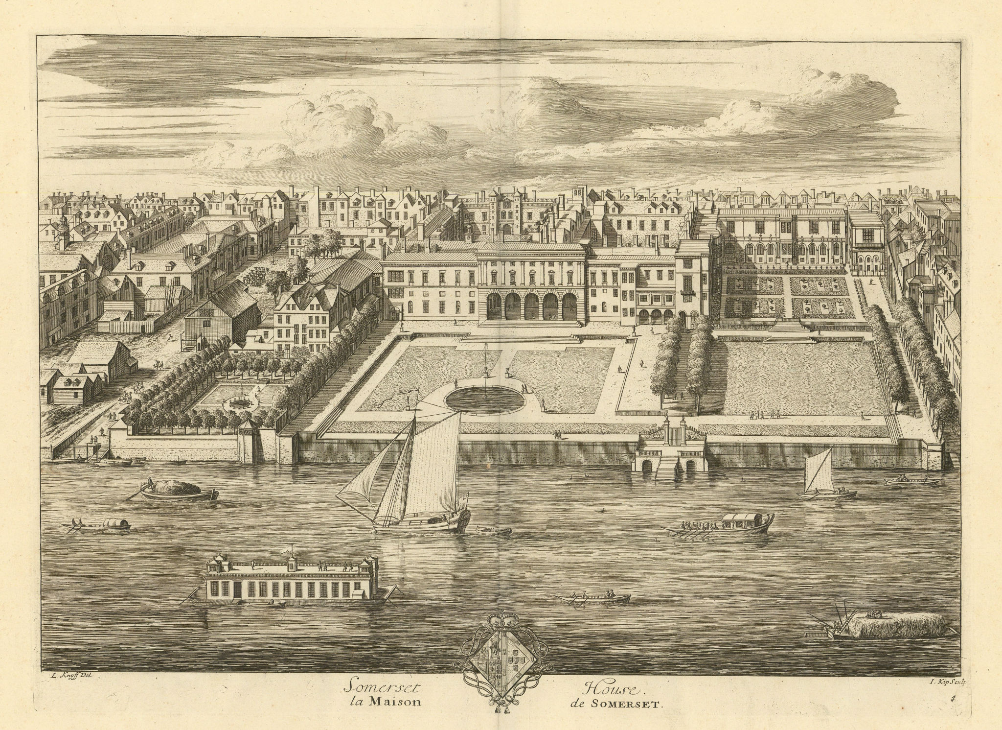 Somerset House / La Maison de Somerset by KIP & KNYFF. London 1709 old print