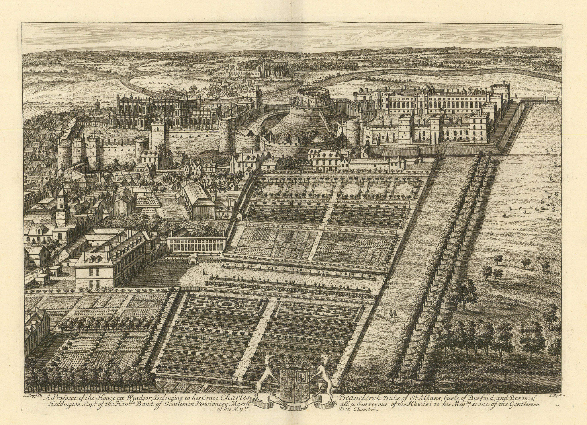Windsor Castle & town by Kip & Knyff. "A Prospect of the House att Windsor" 1709