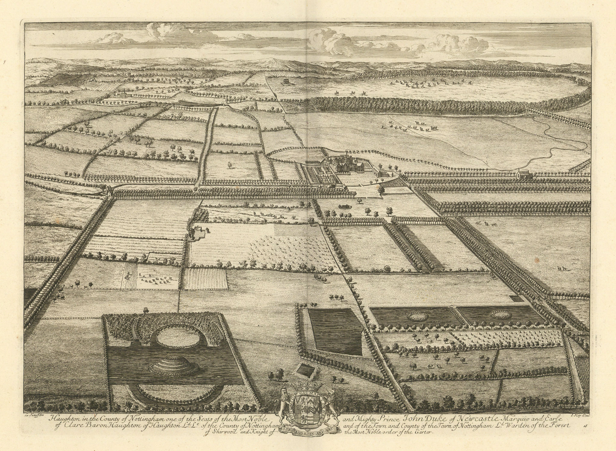 Associate Product Haughton Hall by Kip & Knyff. "Haughton in the County of Nottingham" 1709