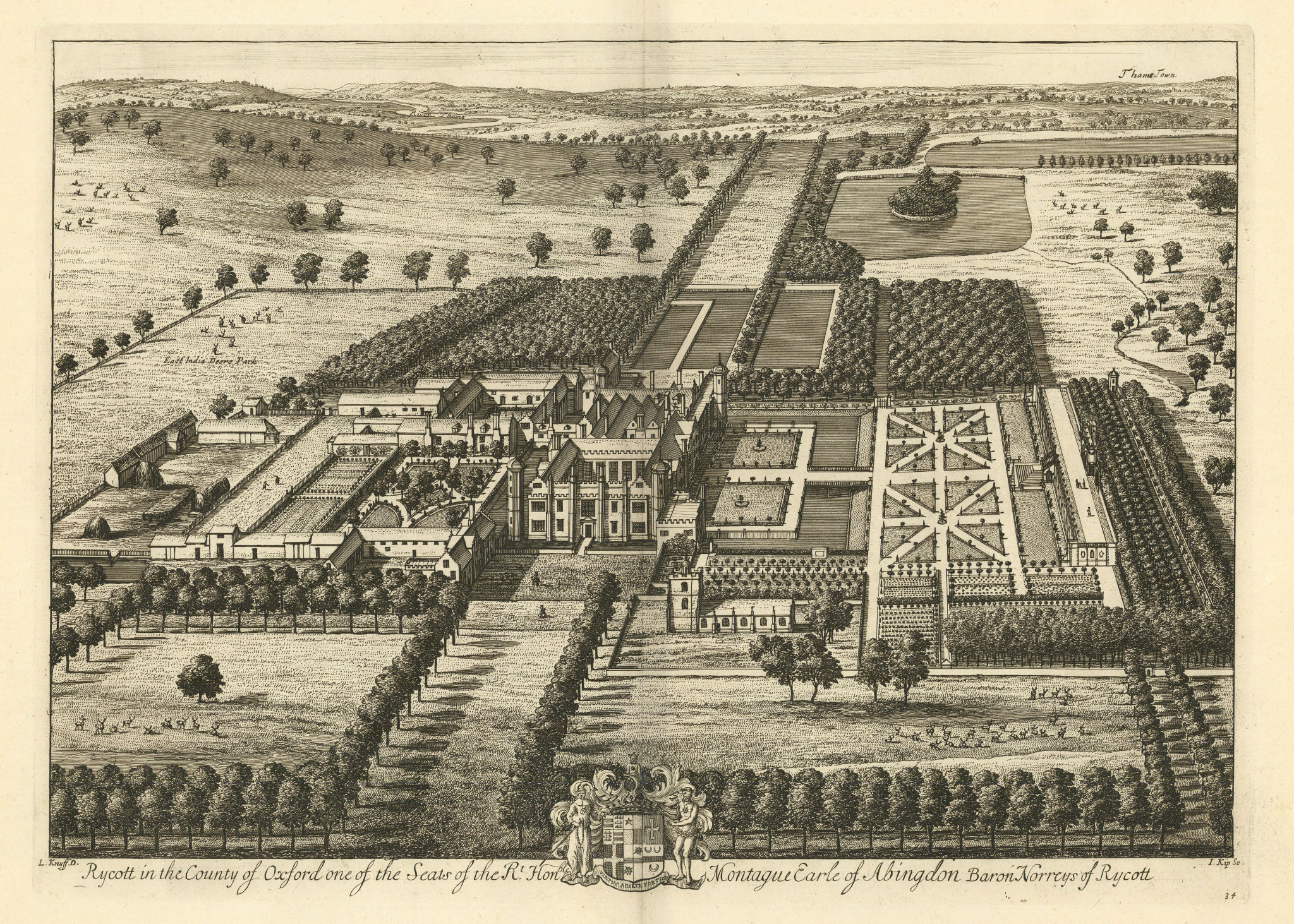 Rycote House, Oxfordshire by Kip & Knyff. "Rycott in the County of Oxford" 1709