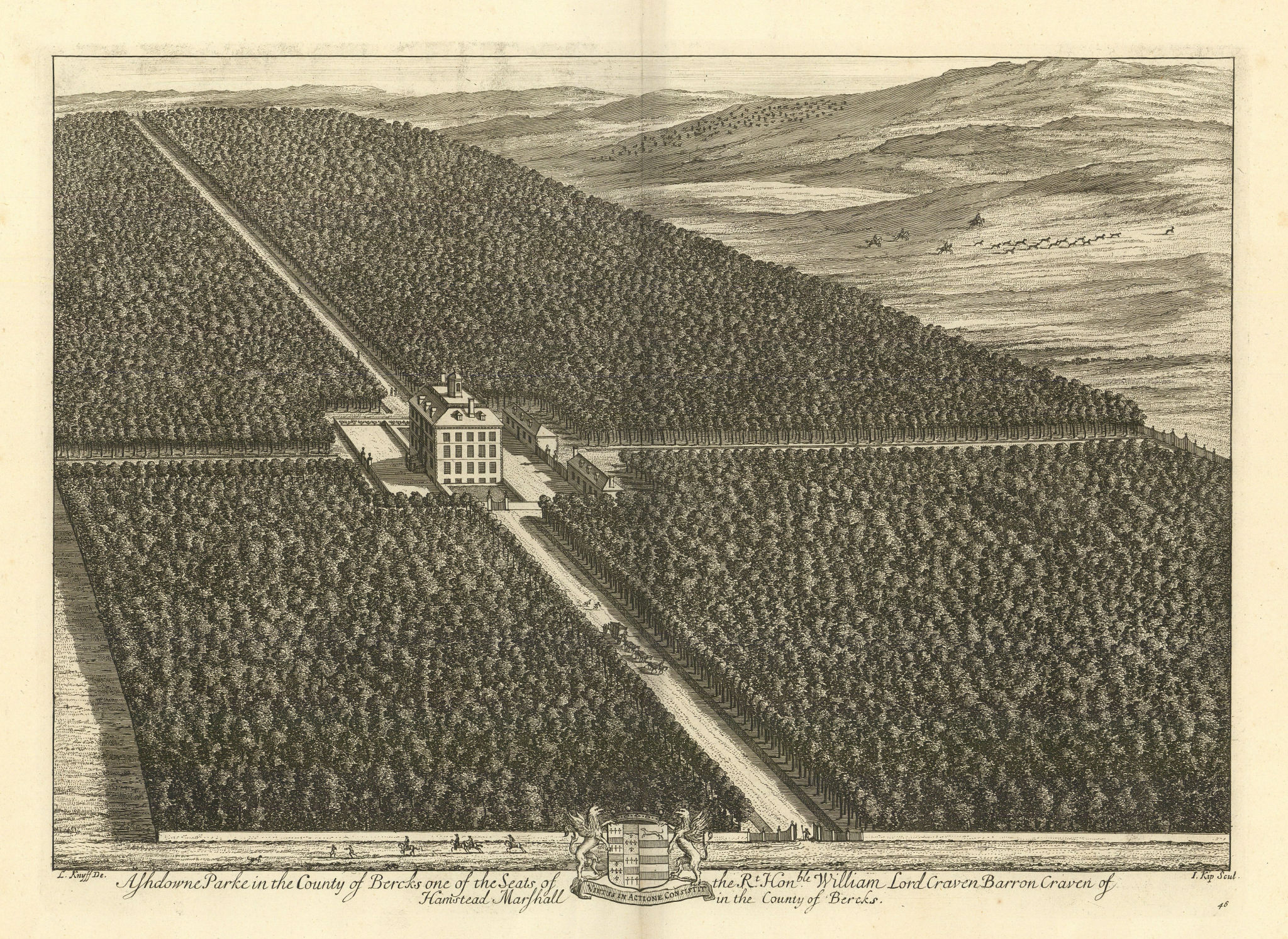 Ashdown Park, Ashbury. Kip/Knyff. "Ashdowne Parke in the County of Bercks" 1709