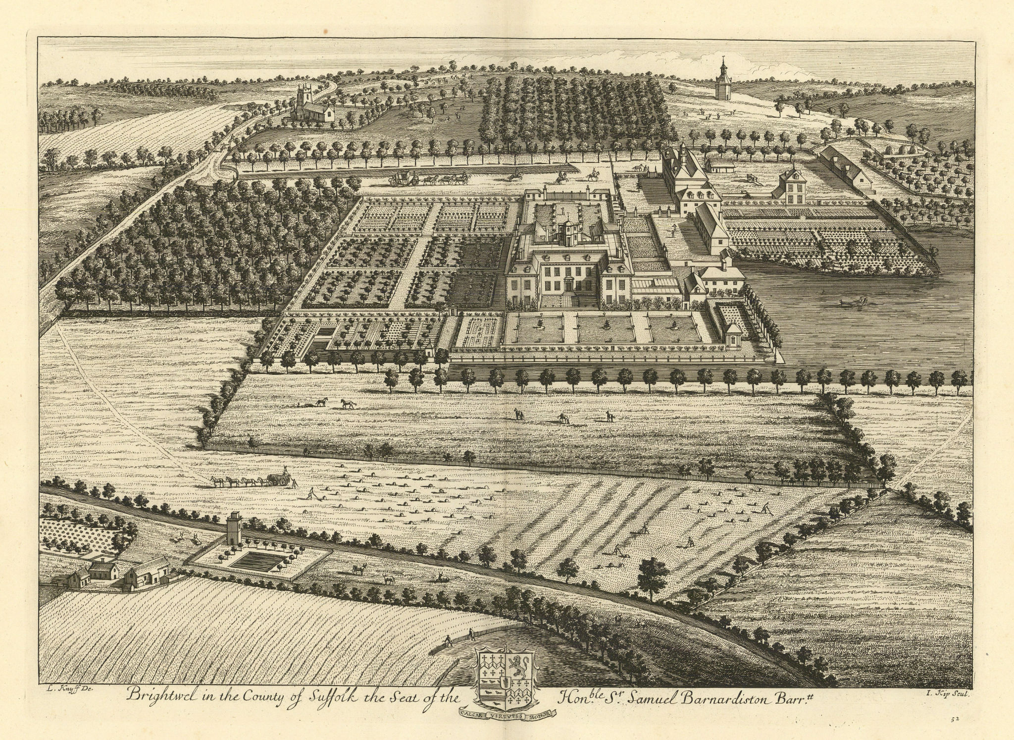 Associate Product Brightwell Hall by Kip & Knyff. "Brightwel in the County of Suffolk" 1709