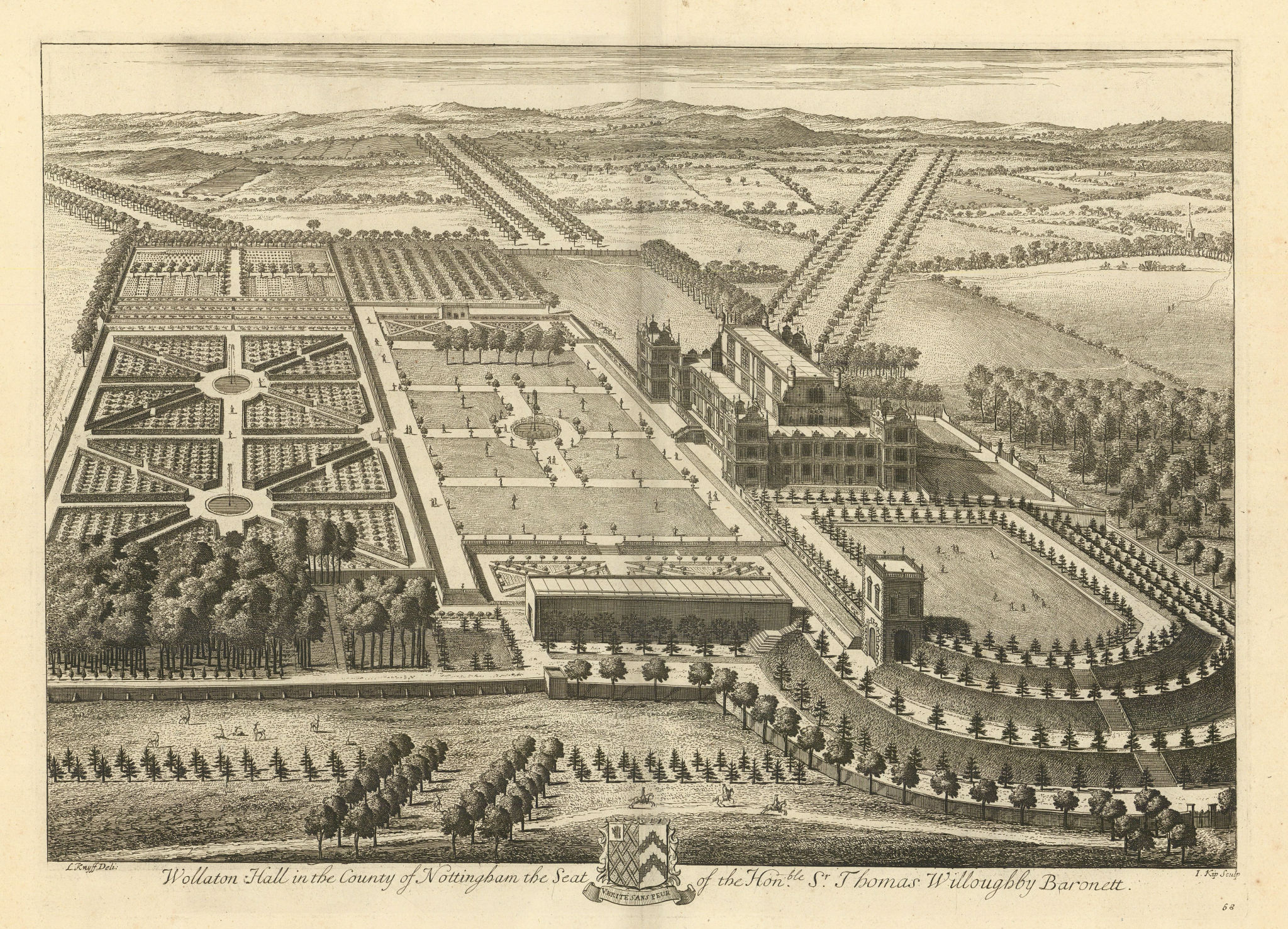 Wollaton Hall in the County of Nottingham. Natural History Museum Kip/Knyff 1709