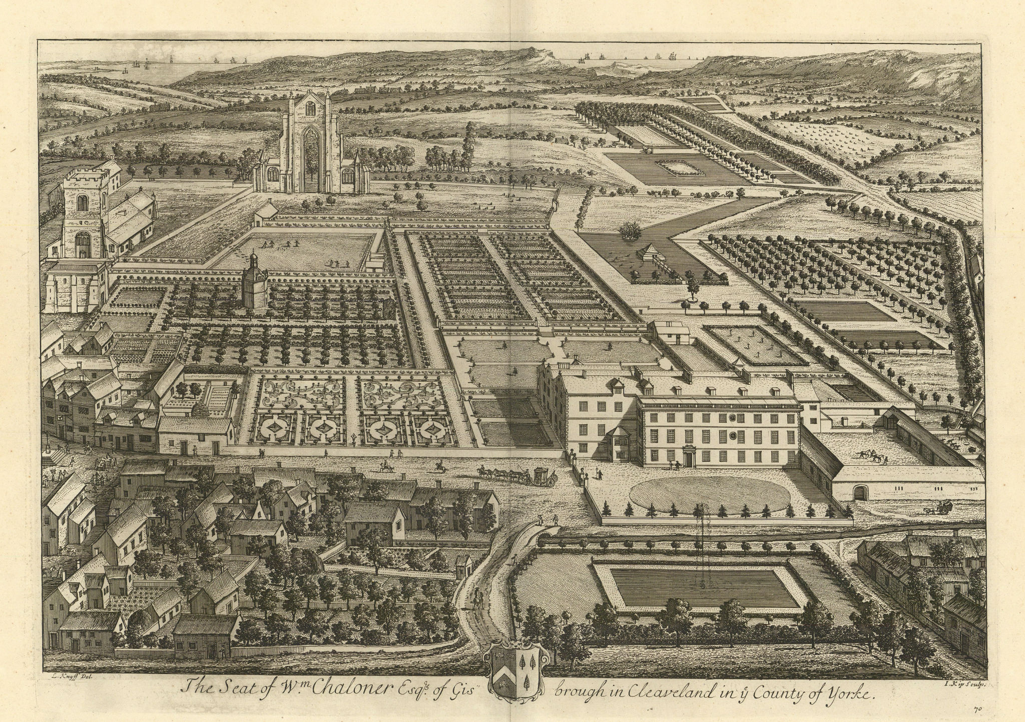 Associate Product Gisborough Hall & Priory, Cleveland by Kip/Knyff. "The Seat of Wm Chaloner" 1709