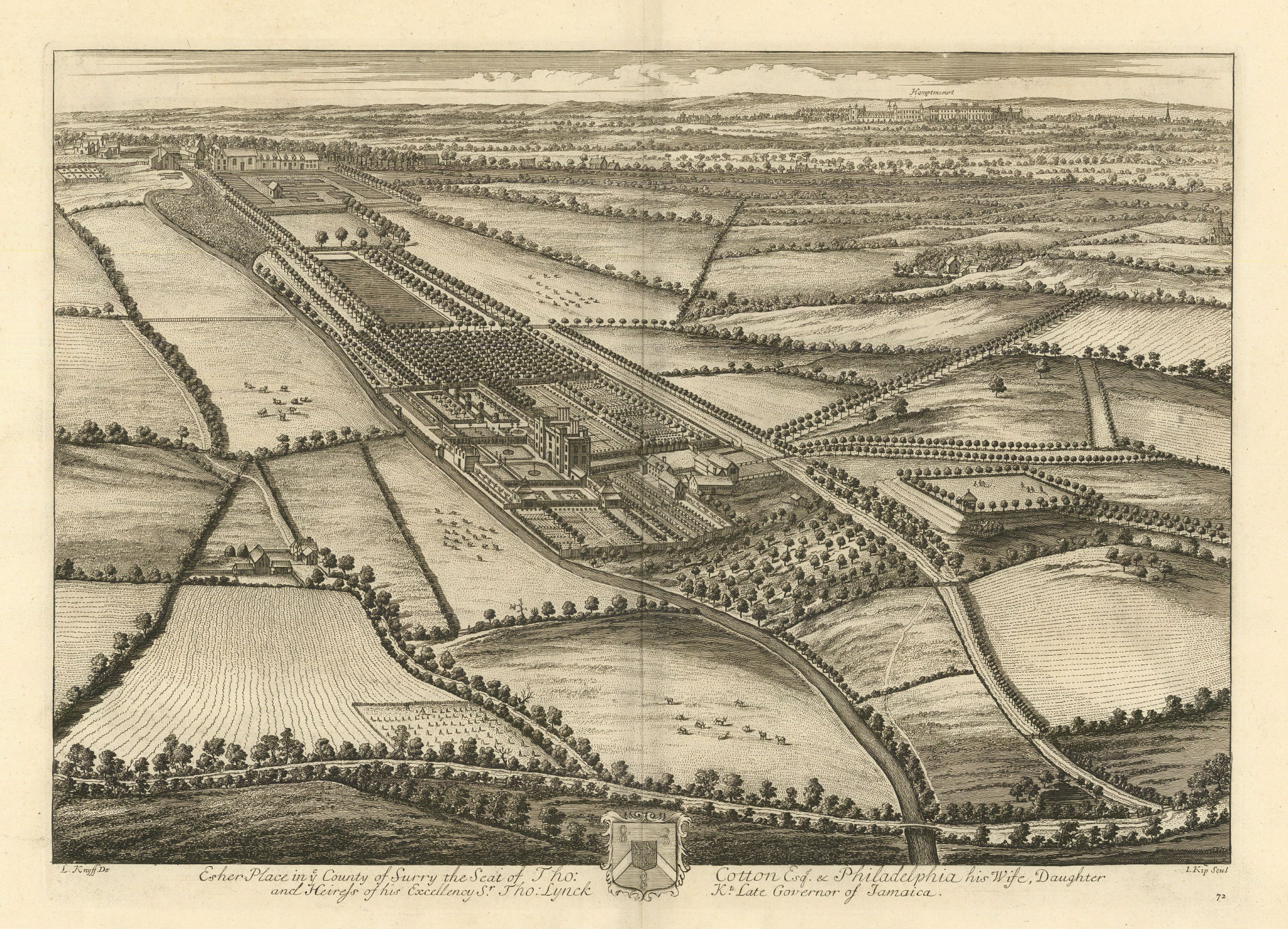 Associate Product Esher Place in ye County of of Surry by Kip/Kynff. London / Surrey 1709 print