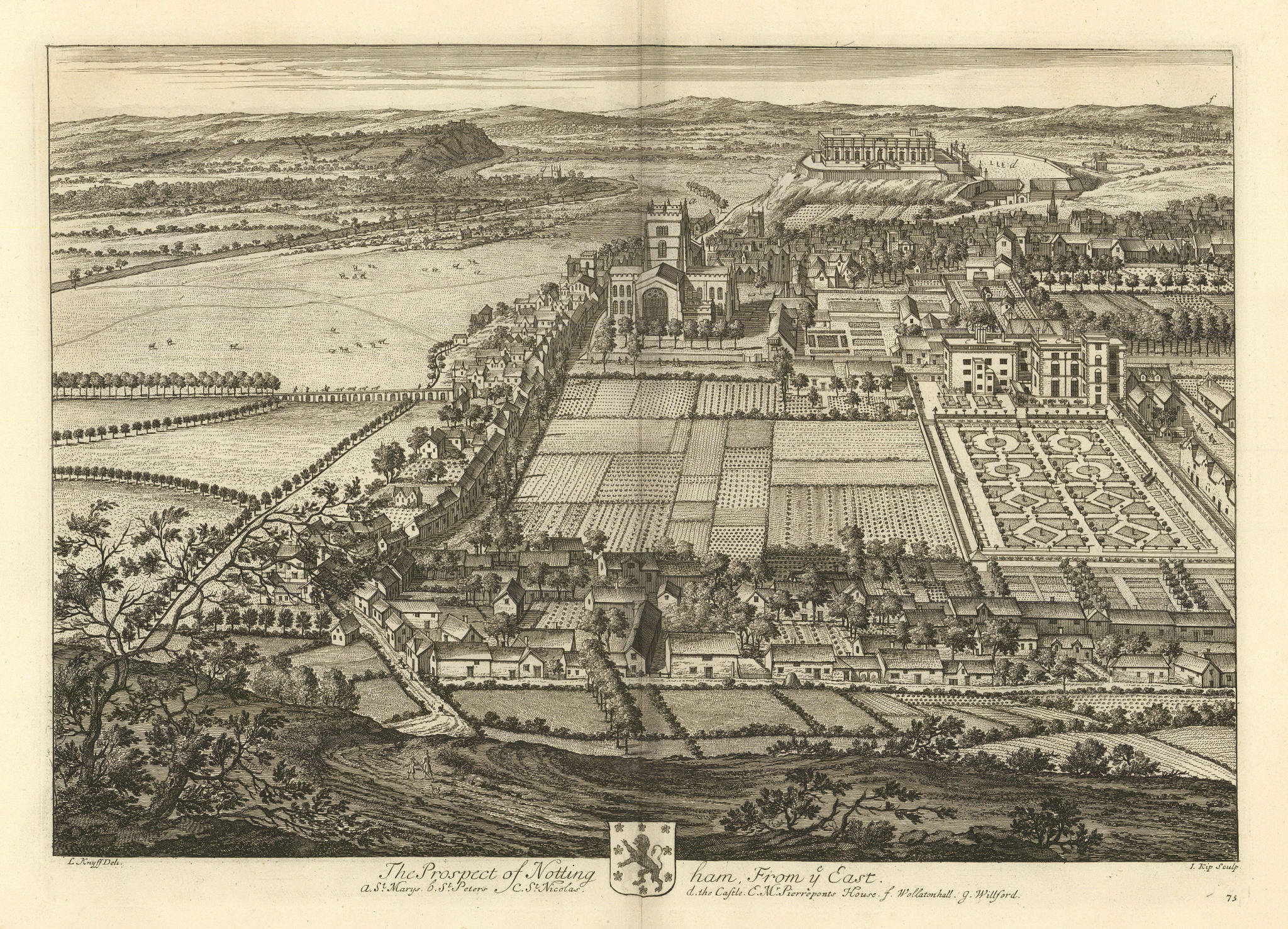 Associate Product "The Prospect of Nottingham from ye East" by Kip/Knyff. St. Marys & Castle 1709