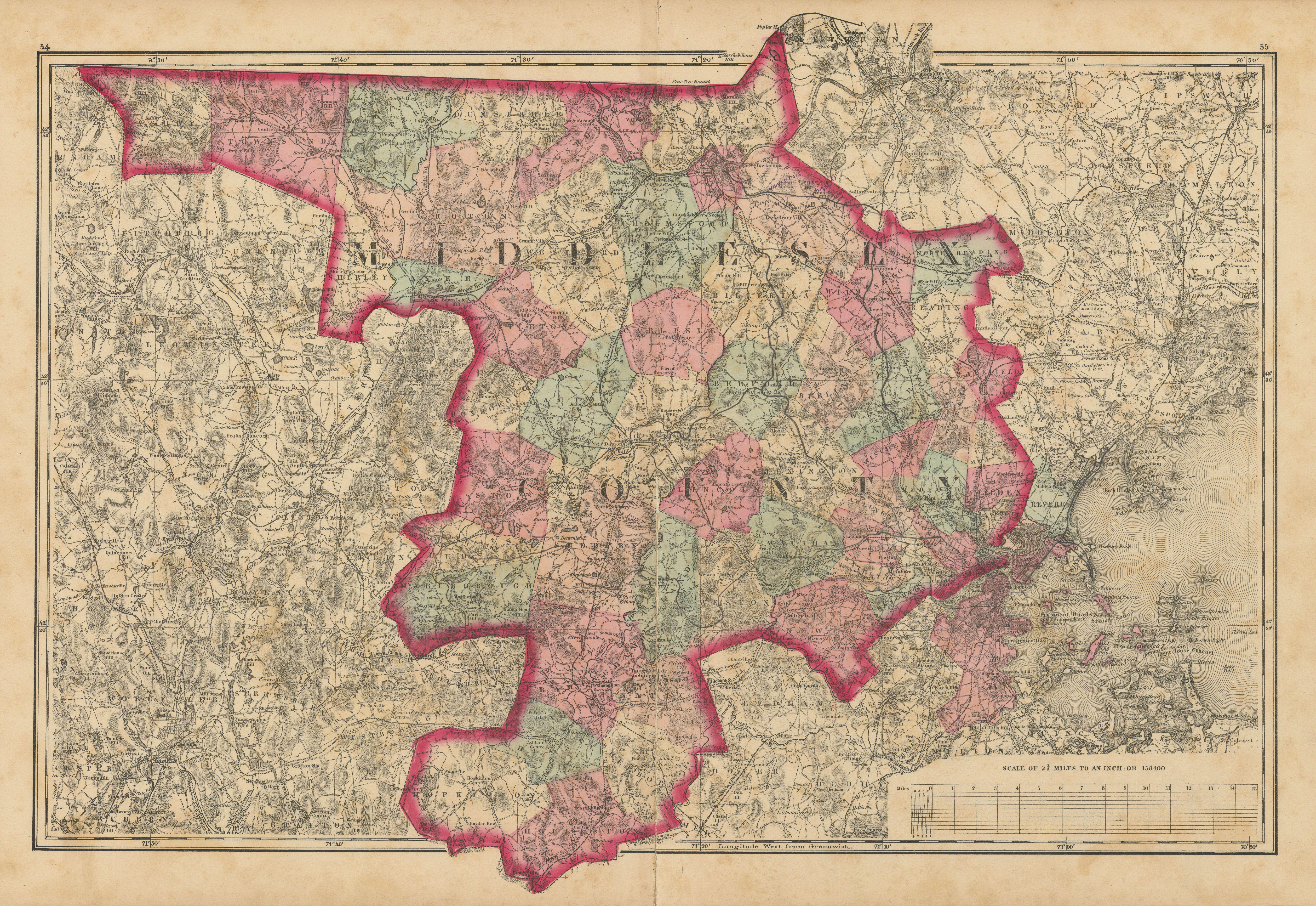 Associate Product Middlesex County, Massachusetts. WALLING & GRAY 1871 old antique map chart