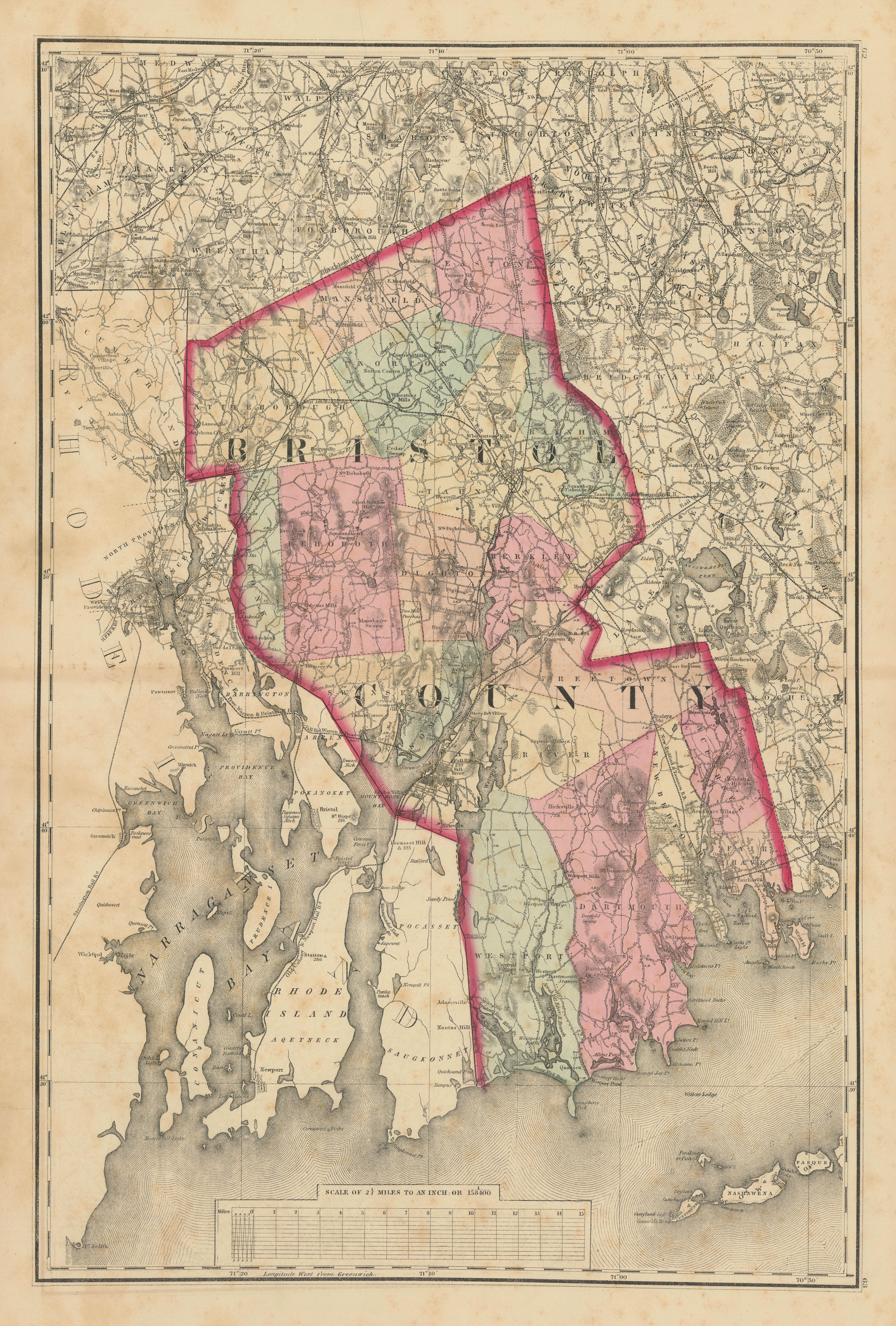 Associate Product Bristol County, Massachusetts. WALLING & GRAY 1871 old antique map plan chart