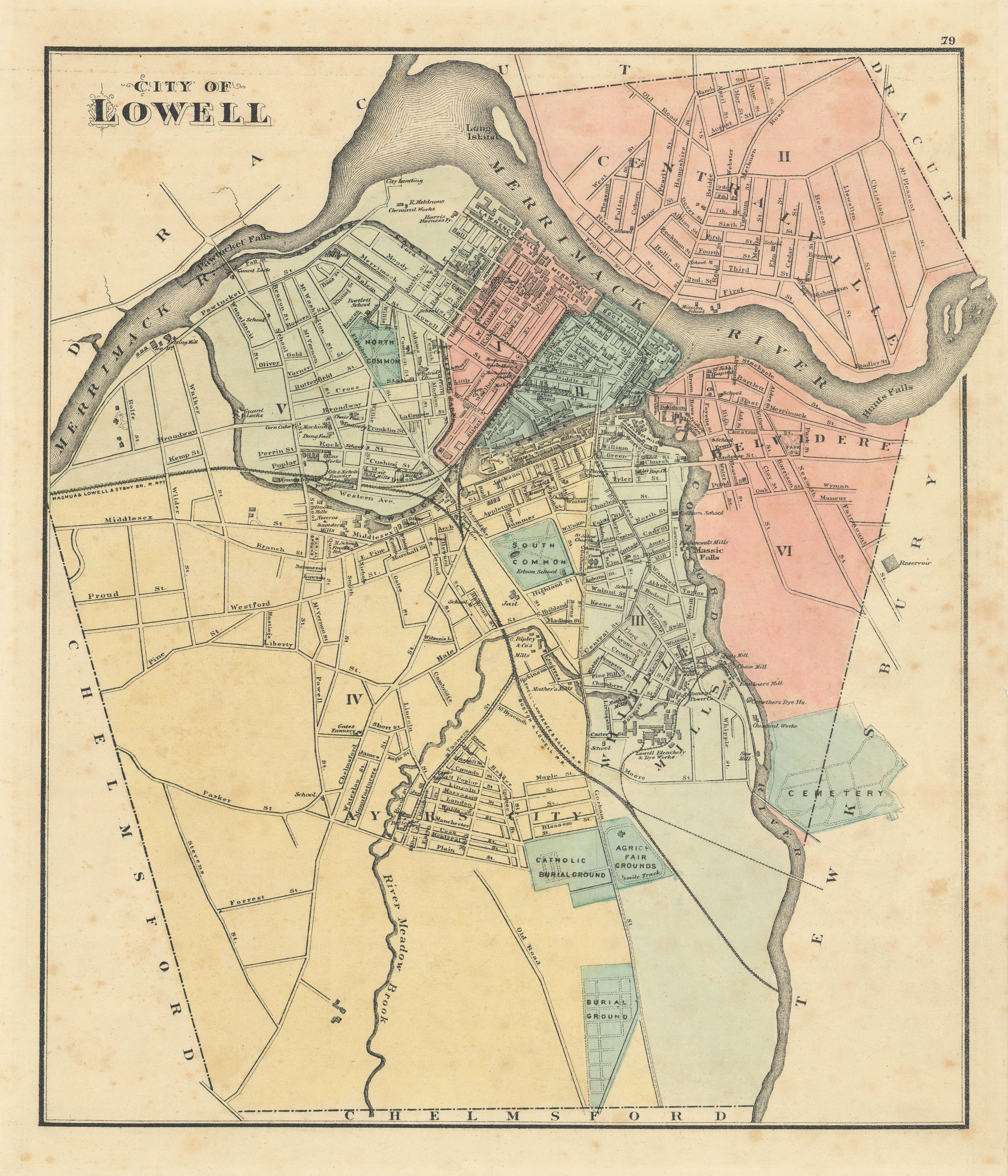 Associate Product City of Lowell, Massachusetts. Town plan. BAKER, WALLING & GRAY 1871 old map