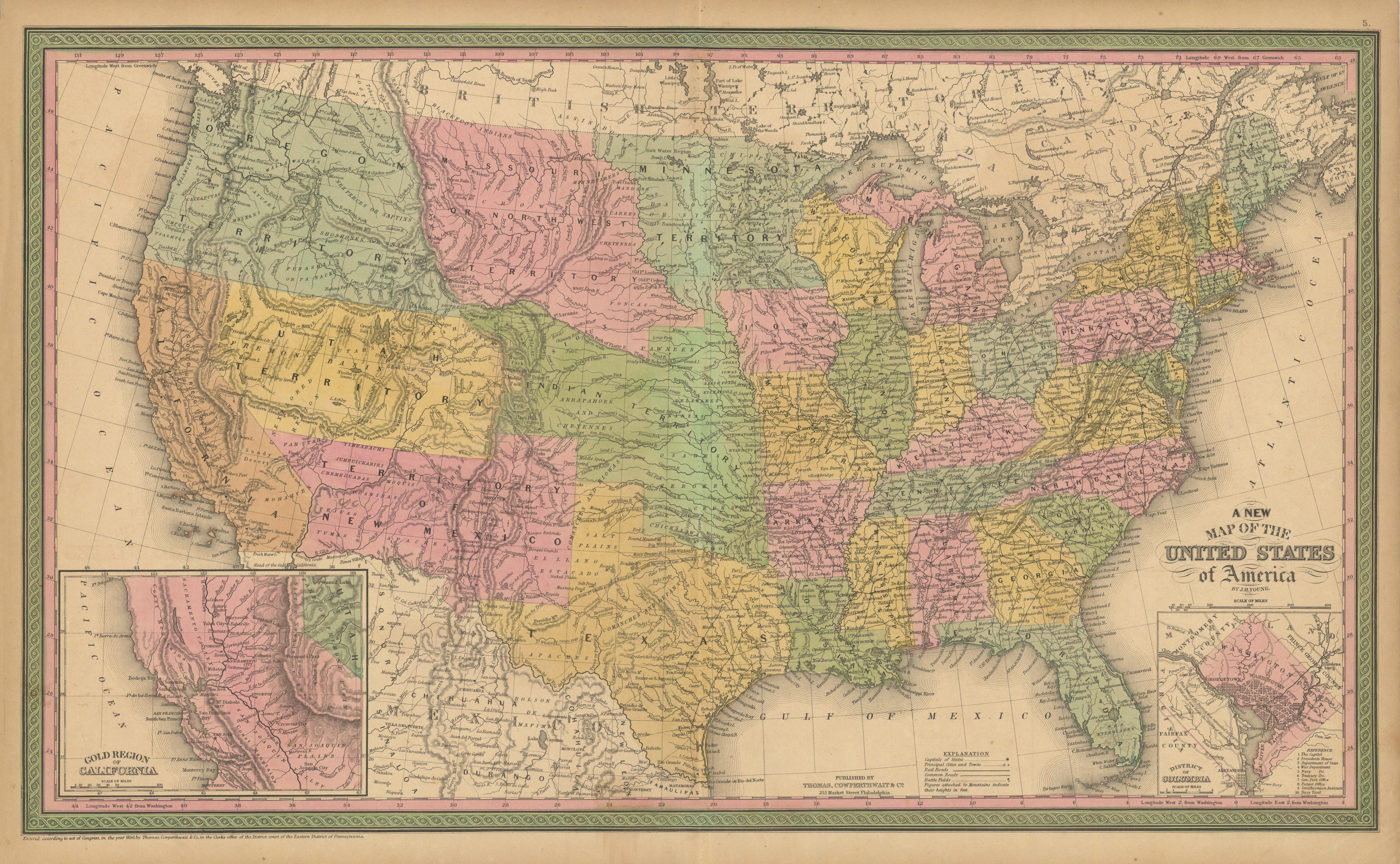 United States of America. California Gold region. THOMAS, COWPERTHWAIT 1852 map