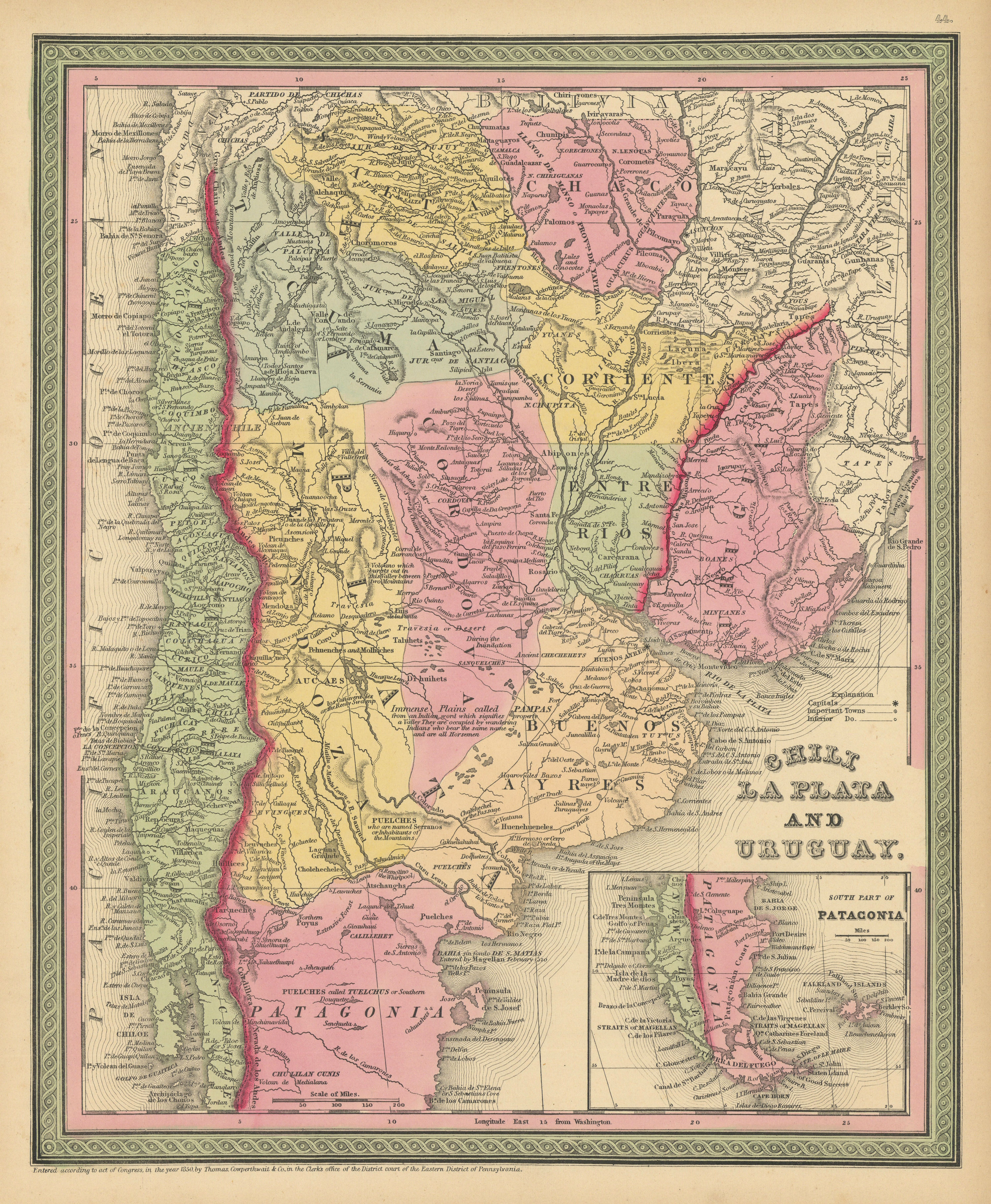 Chili, La Plata and Uruguay. Argentina Chile. THOMAS, COWPERTHWAIT 1852 map