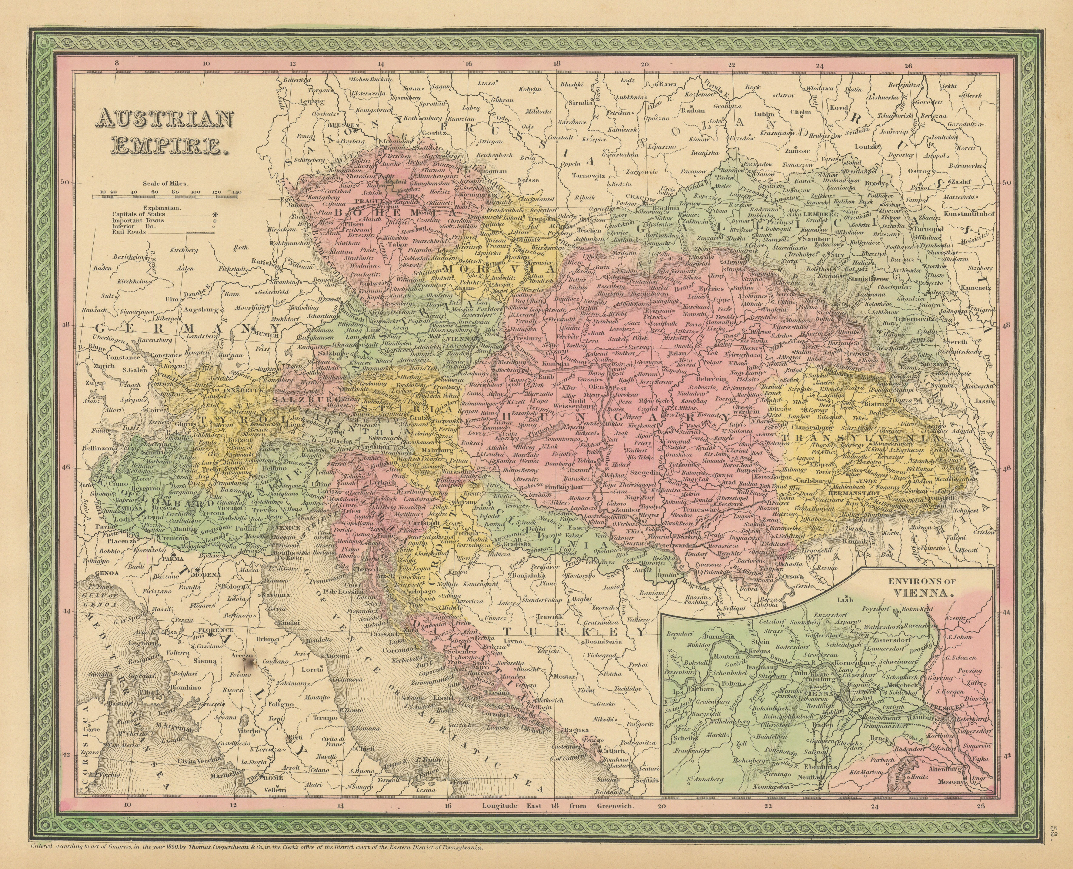 Associate Product Austrian Empire. Austria Hungary. Lombardy Gallicia. COWPERTHWAIT 1852 old map