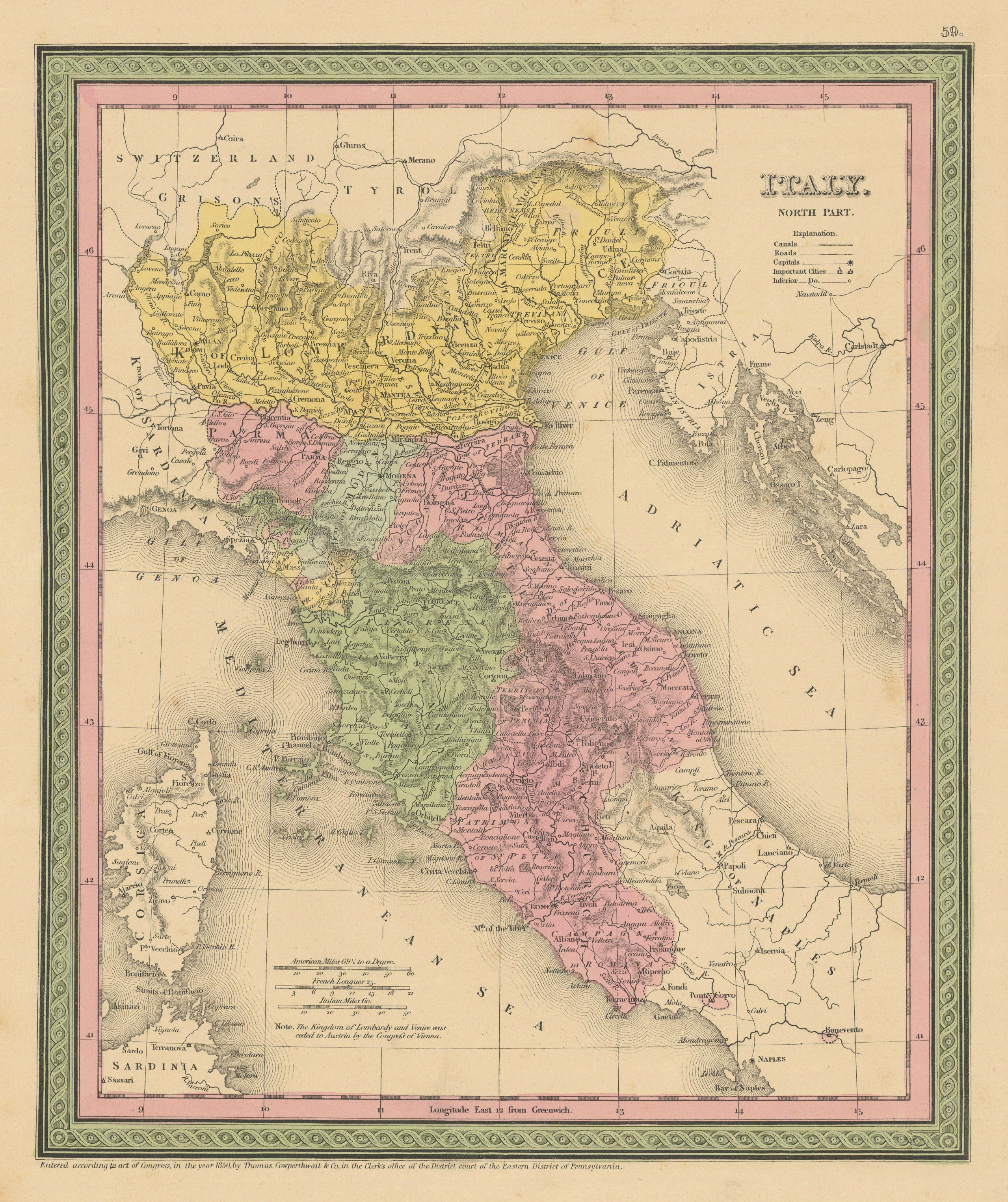Associate Product Italy, north part. State of the Church Tuscany Lombardy. COWPERTHWAIT 1852 map