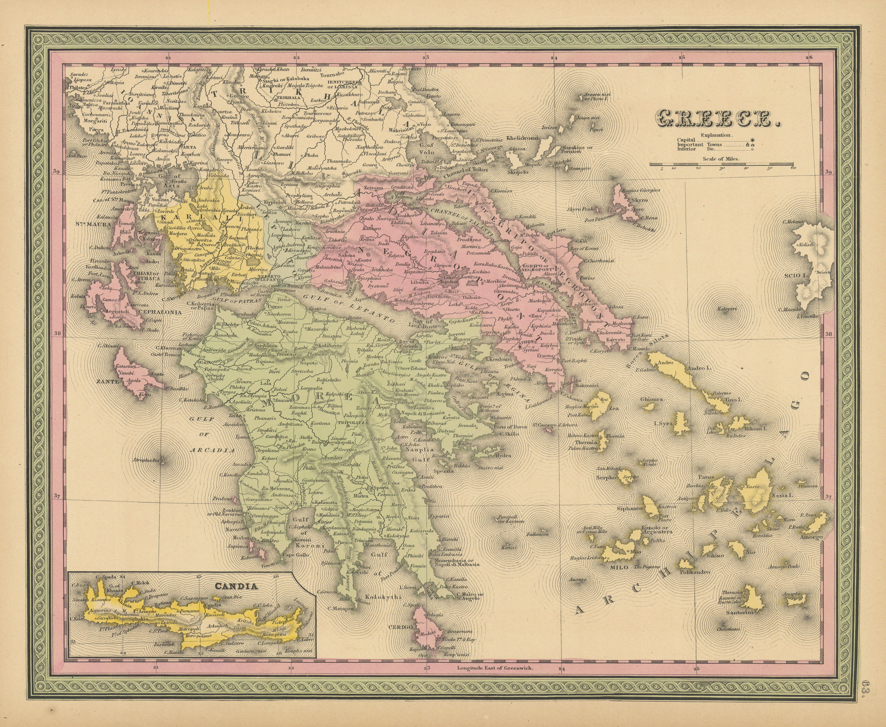 Greece. Ionian Cyclades Sporades islands. THOMAS, COWPERTHWAIT 1852 old map