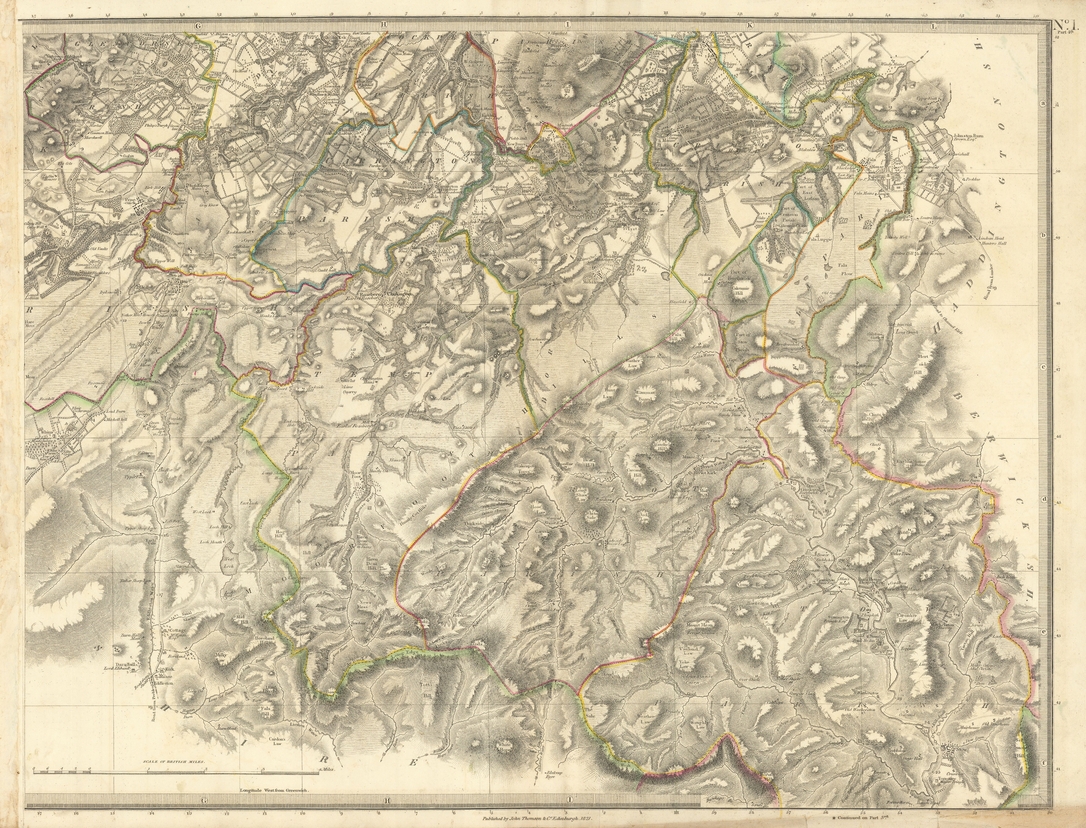 Edinburghshire south-east sheet. Midlothian. Penicuik. THOMSON 1832 old map