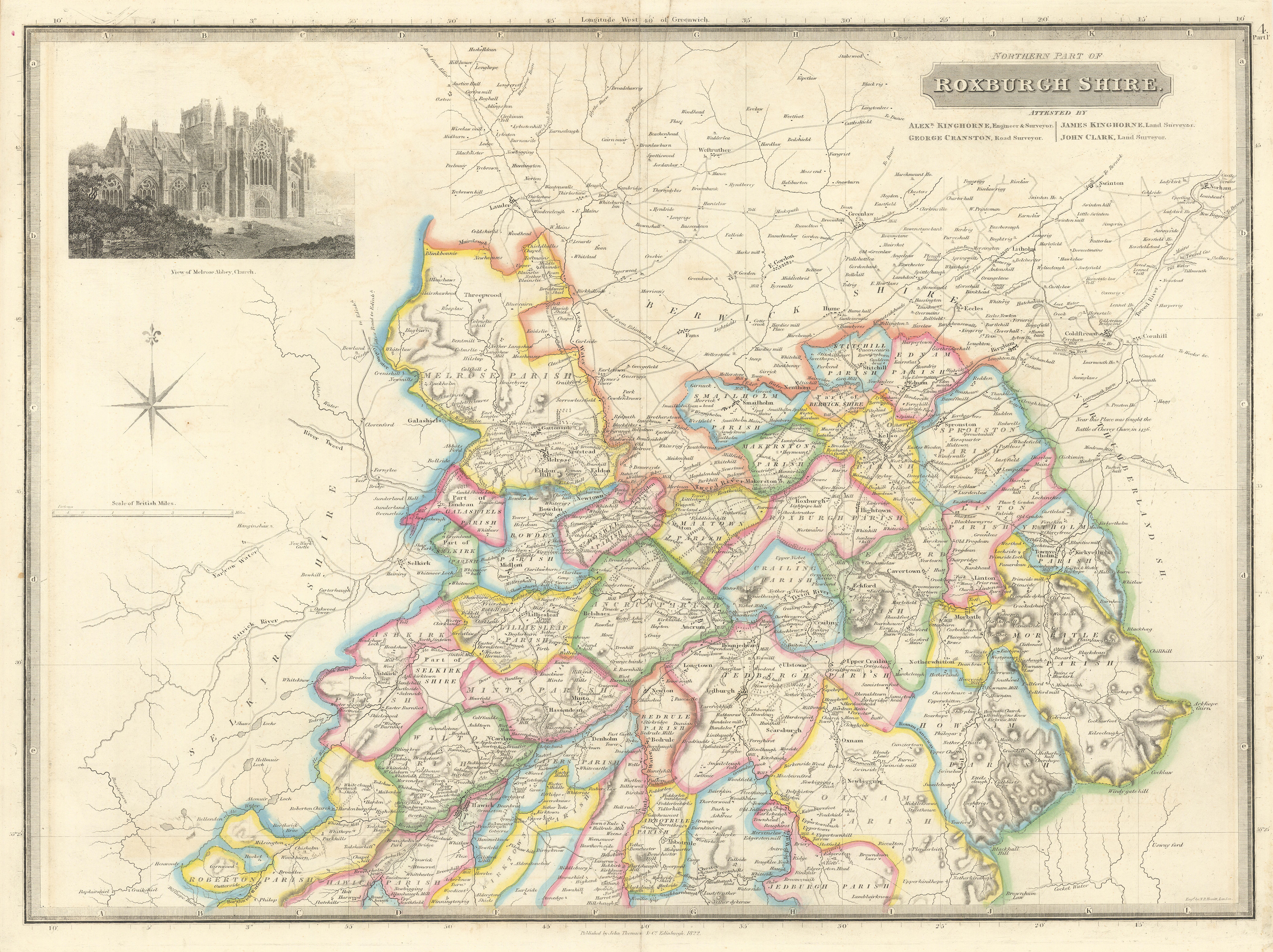 Associate Product Northern Roxburghshire Jedburgh Hawick Melrose Kelso Galashiels THOMSON 1832 map