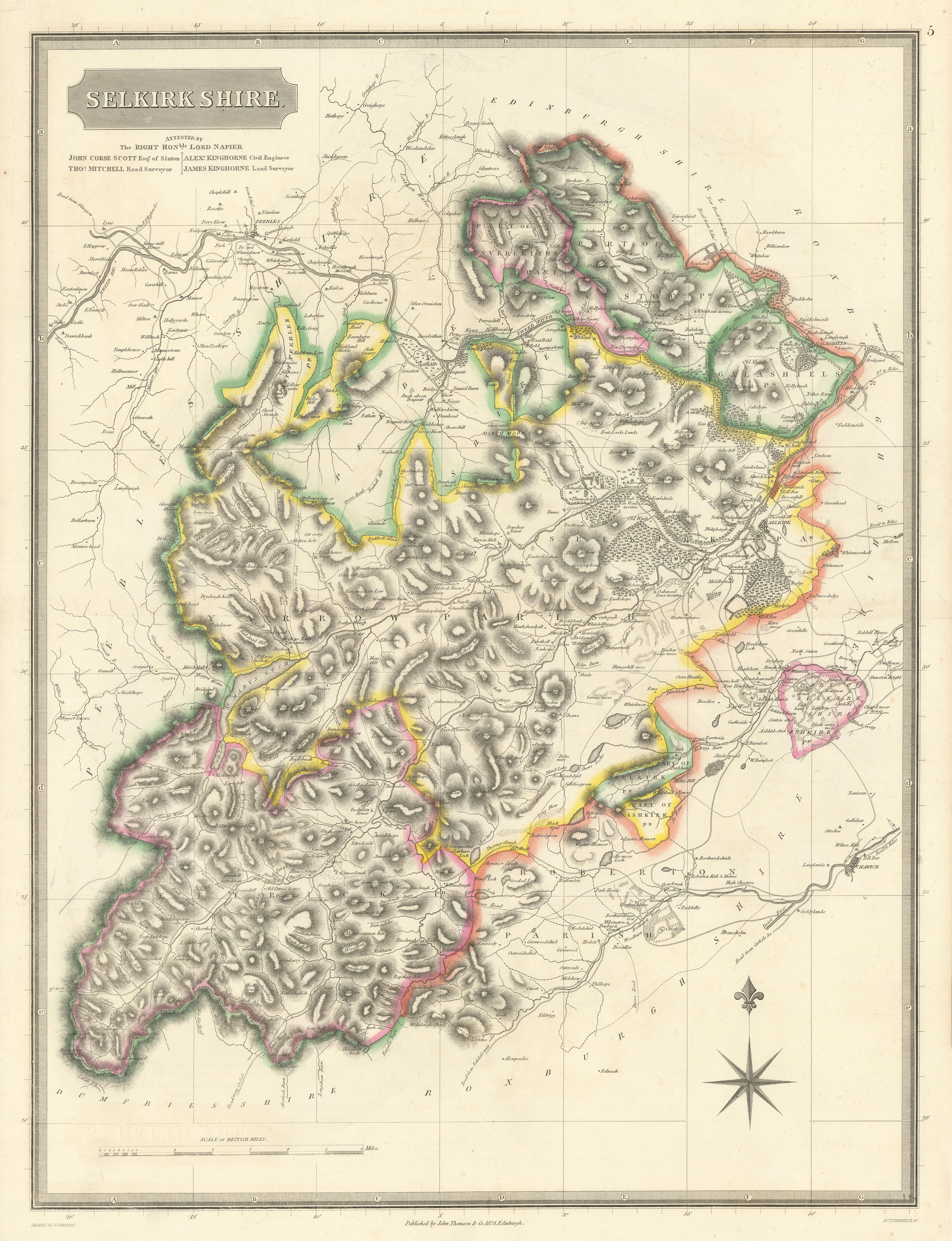 Associate Product Selkirkshire county map. Peebles Innerleithen Galashiels Ettrick. THOMSON 1832