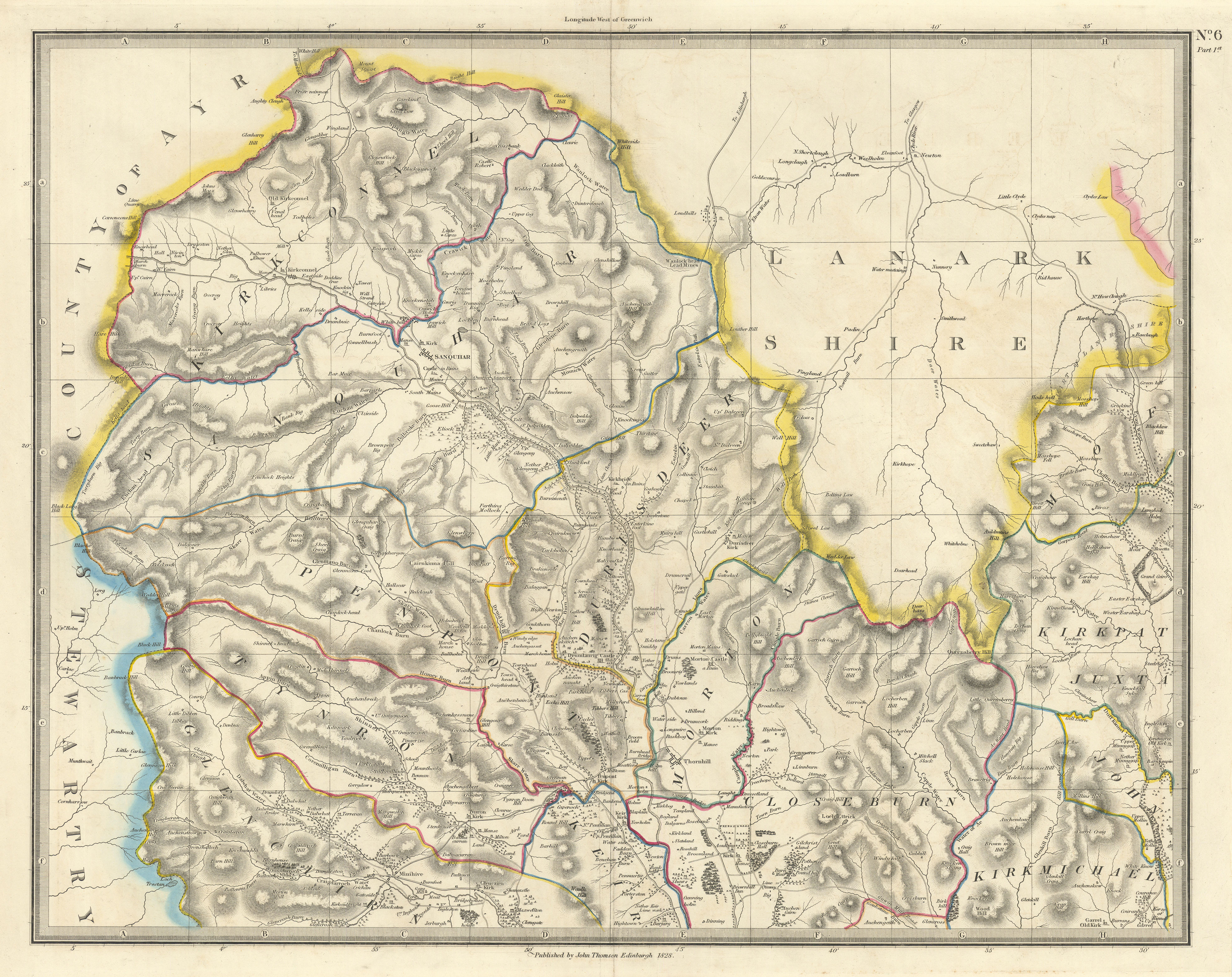 Dumfrieshire north-west sheet. Sanquhar Thornhill Kirkconnel. THOMSON 1832 map