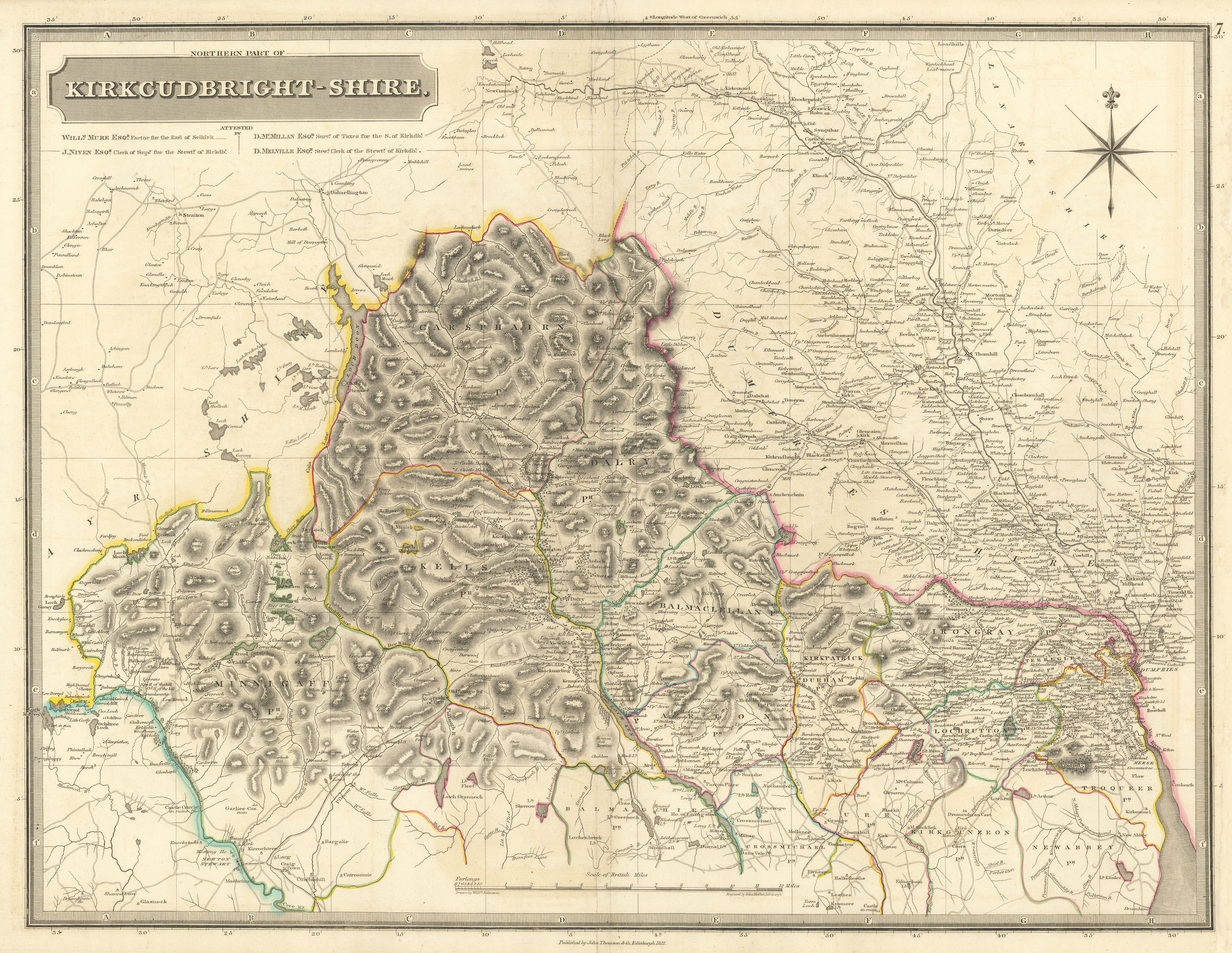 Kirkcudbrightshire north. Dumfries Shawhead Sanquhar Thornhill. THOMSON 1832 map