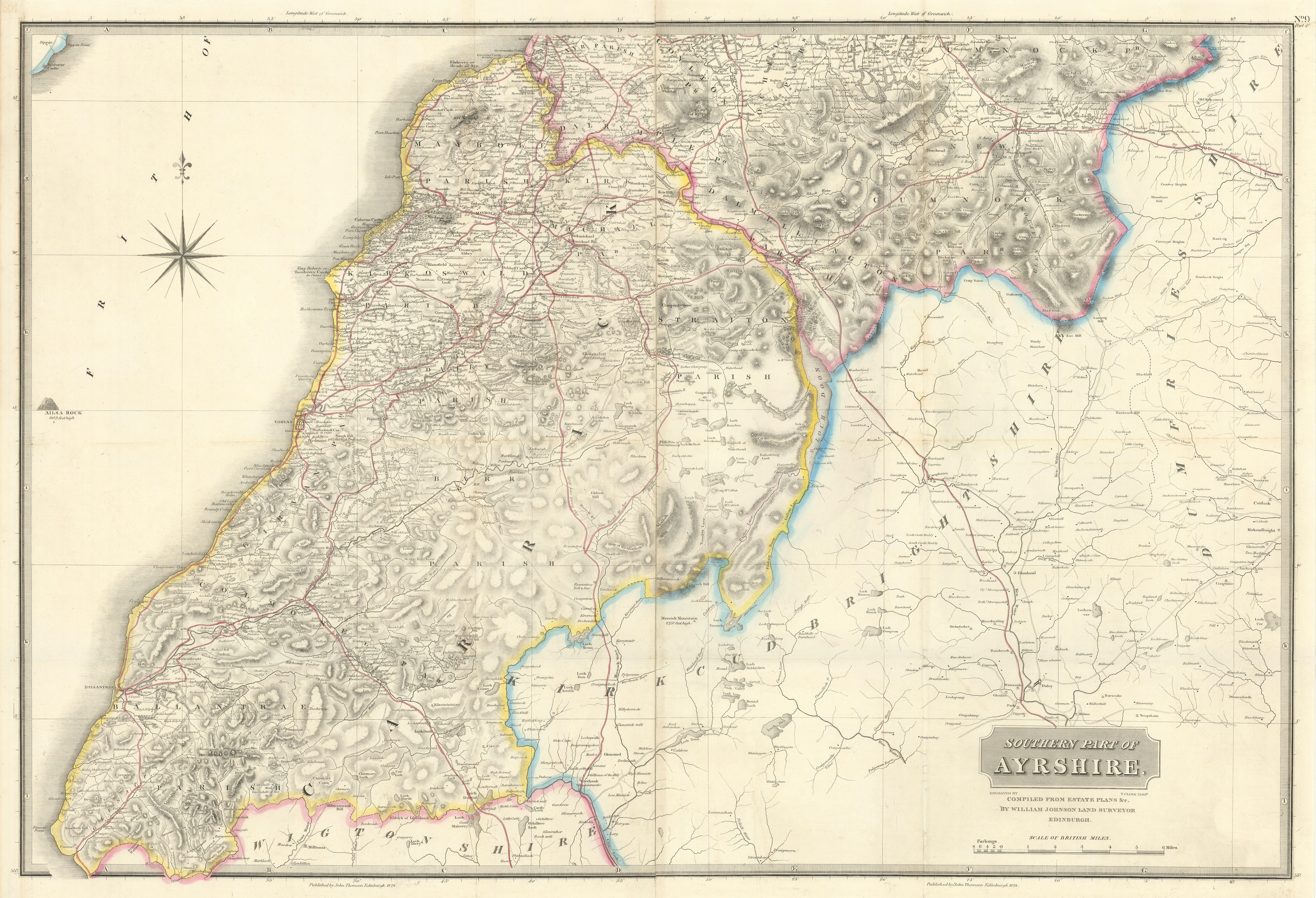 Southern Ayrshire. Turnberry Maybole Girvan Ballantrae Cumnock THOMSON 1832 map
