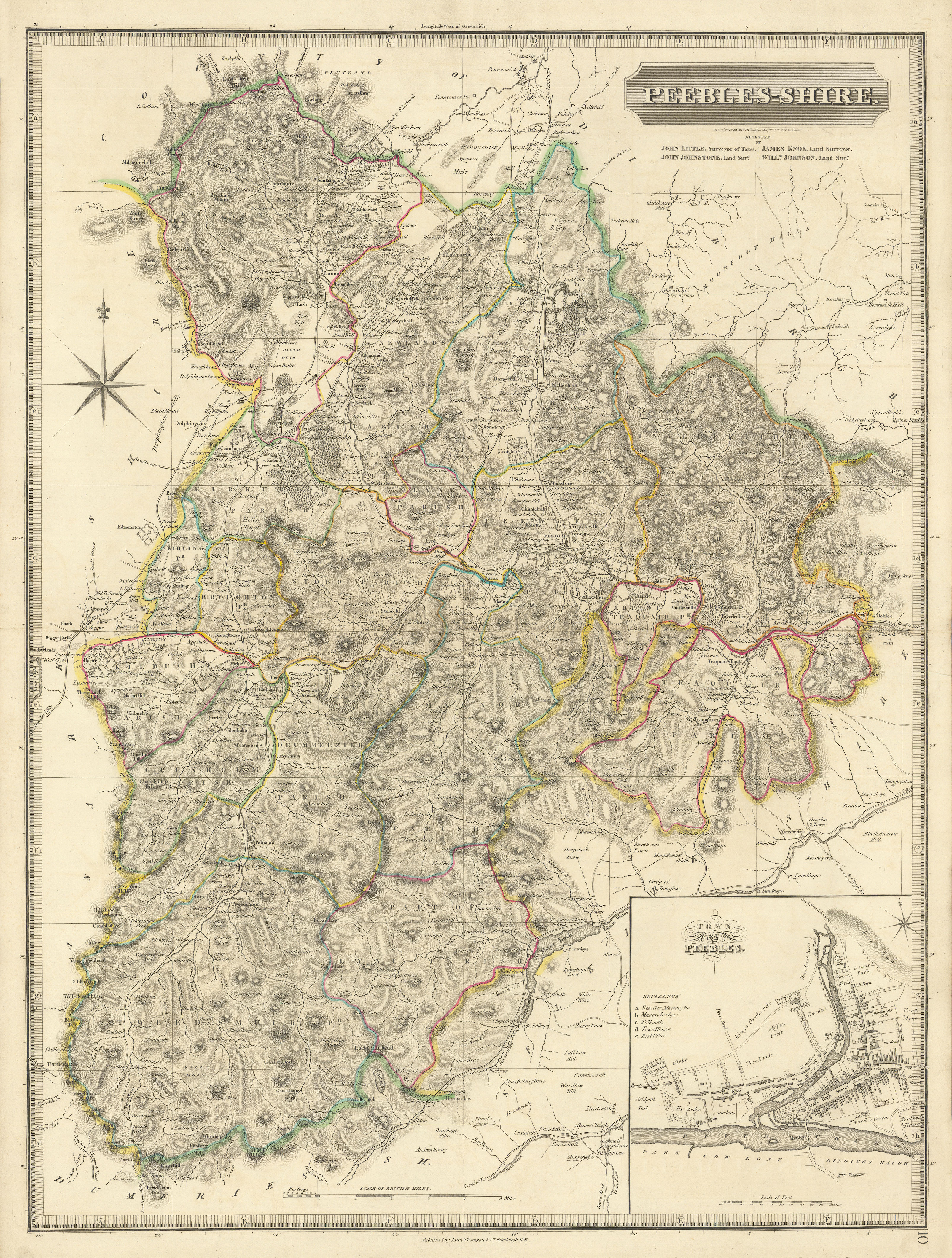 Associate Product Peebles shire & town plan. Innerleithen West Linton Ettrick. THOMSON 1832 map