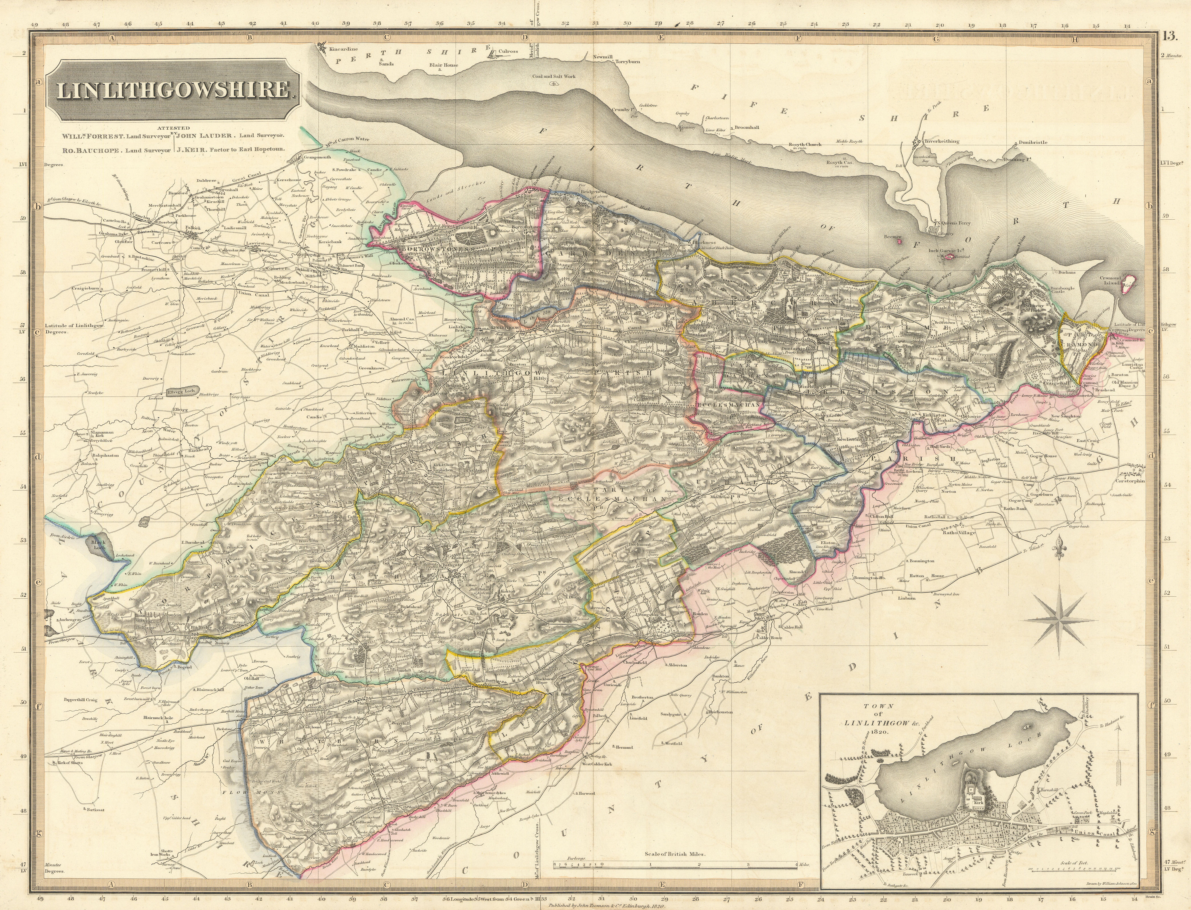 Associate Product Linlithgow shire & town plan. West Lothian. Livingston Falkirk. THOMSON 1832 map