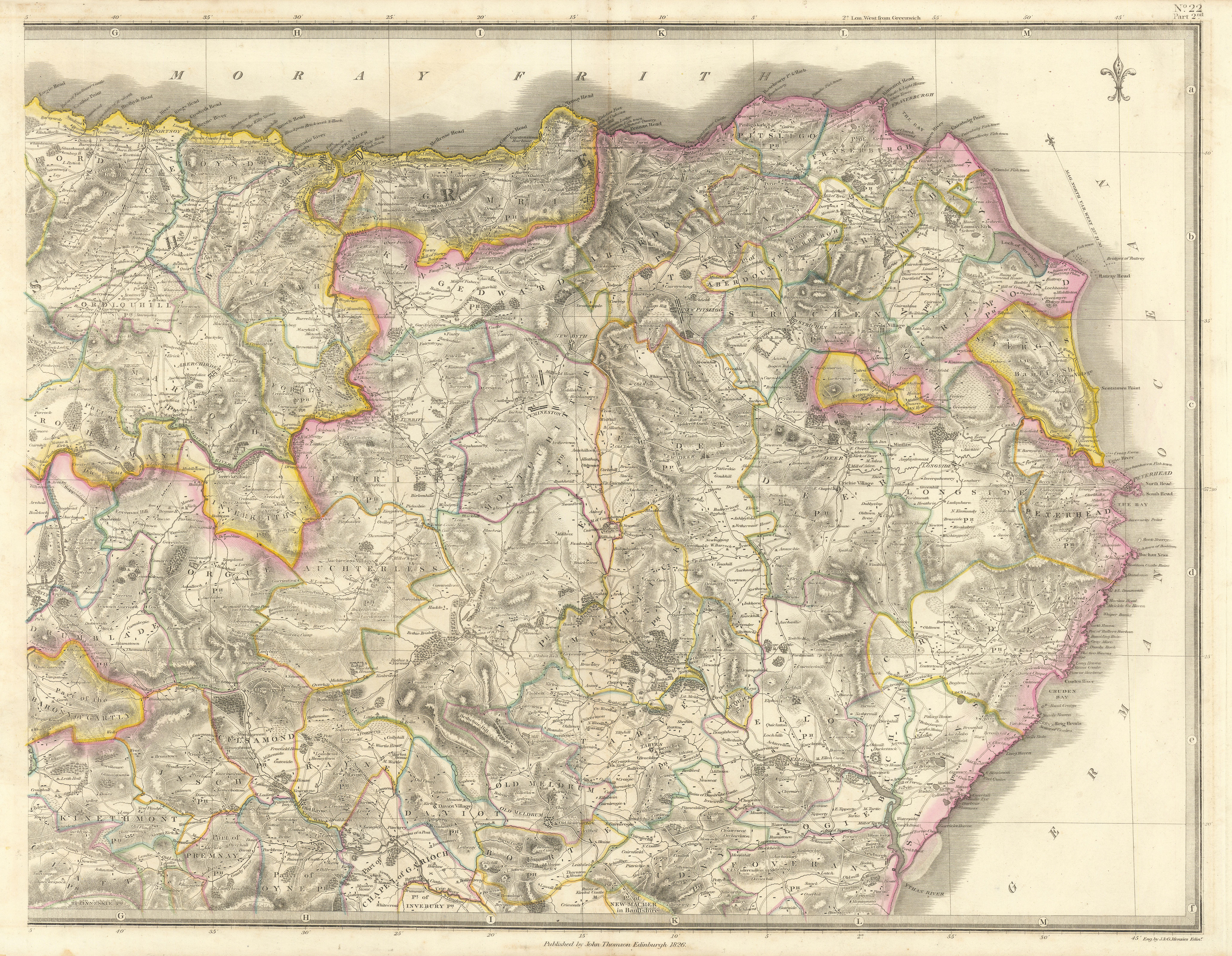 Aberdeen & Banffshires north-east. Speyside Peterhead MacDuff. THOMSON 1832 map