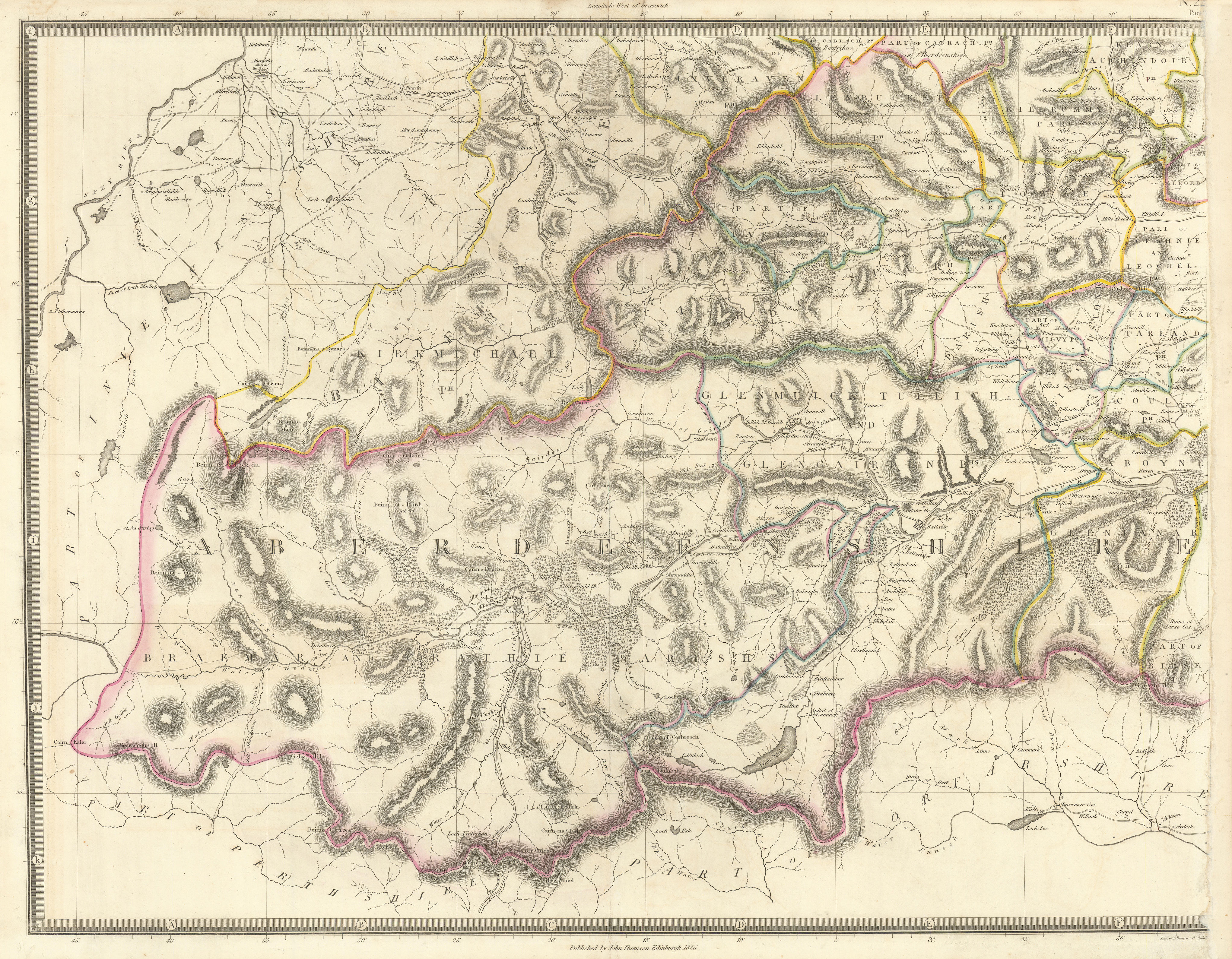 Aberdeen & Banffshires south-west. Ballater Cairngorms Braemar. THOMSON 1832 map