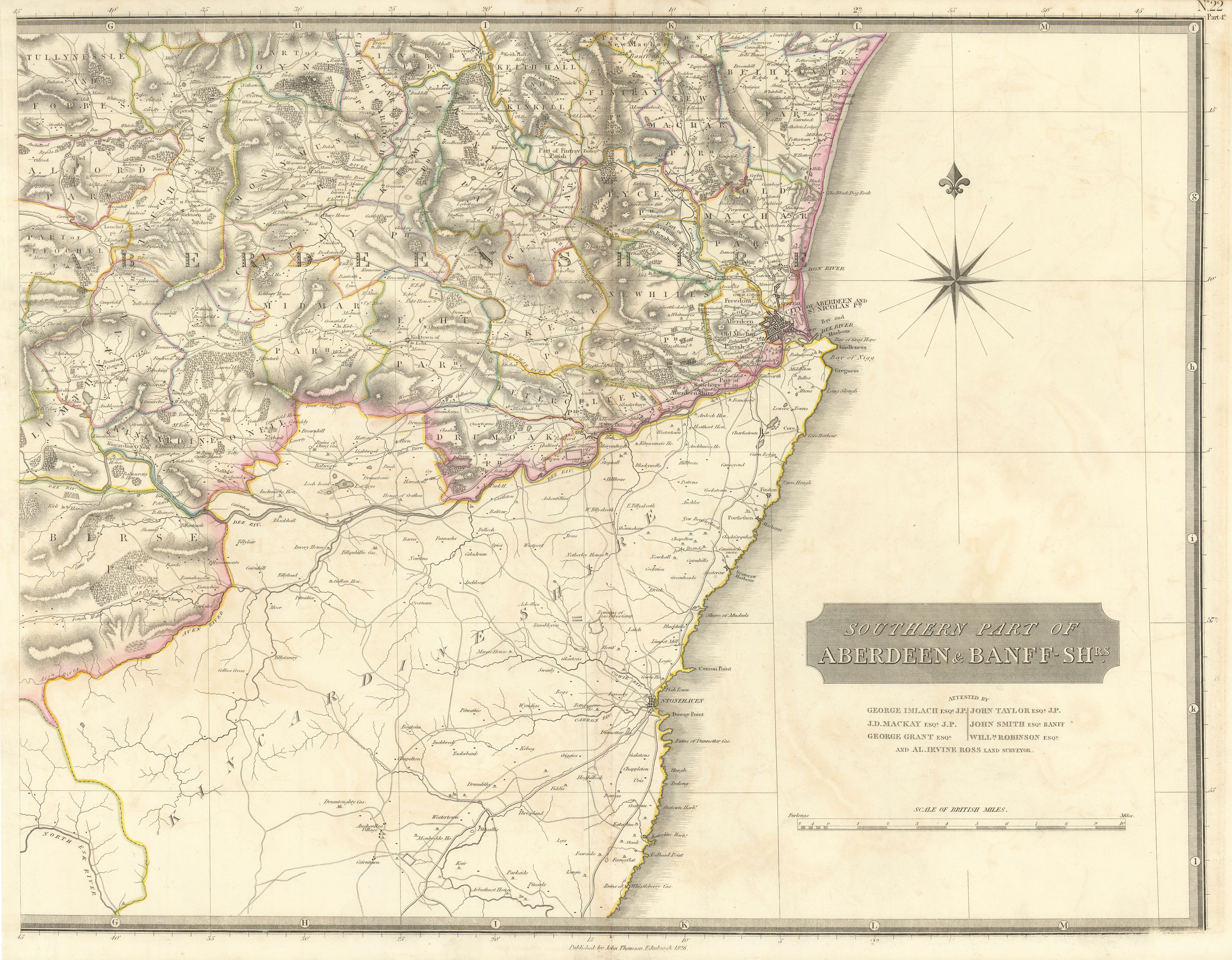 Associate Product Aberdeen & Banffshires south-east. Inverurie Dyce. THOMSON 1832 old map