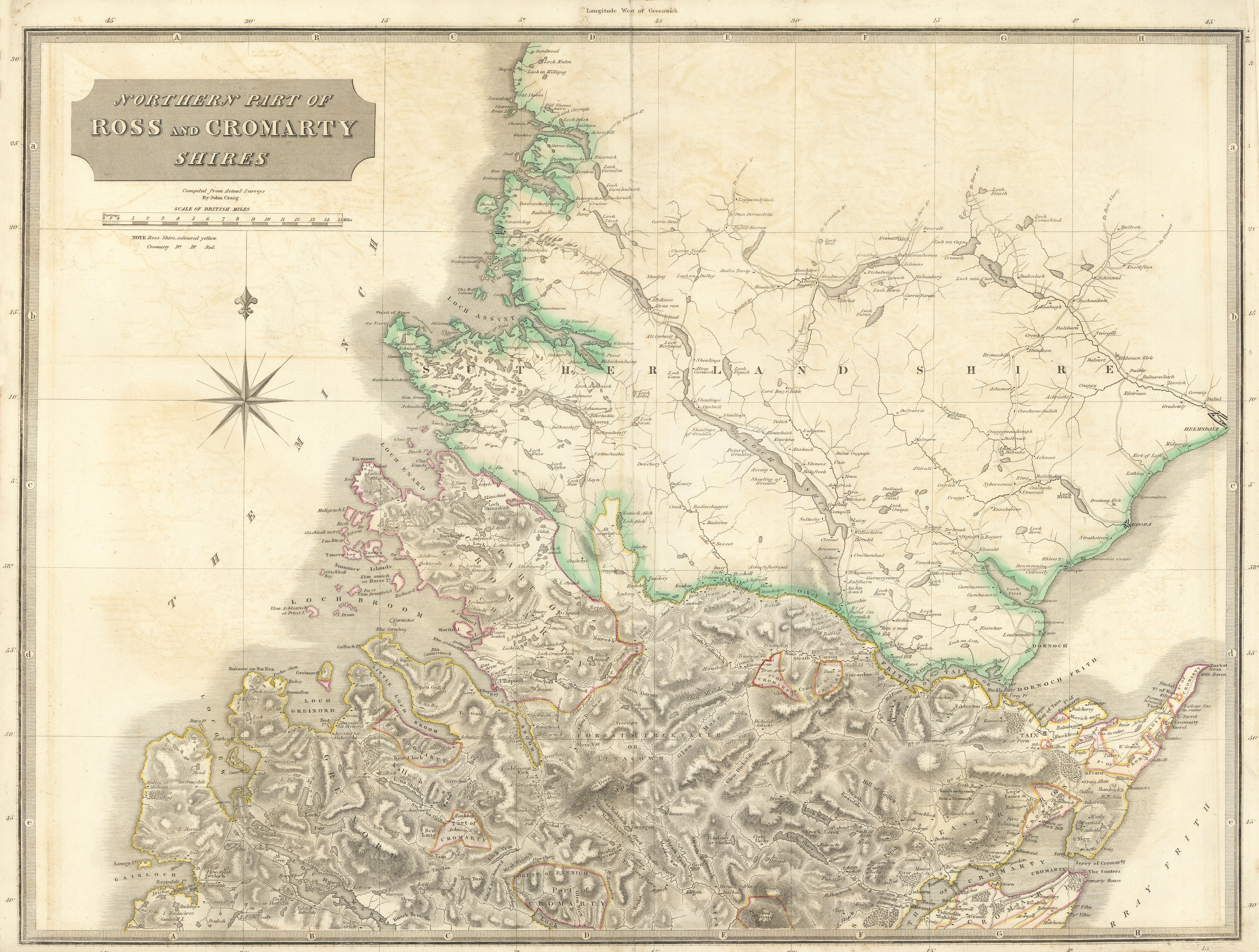 Ross & Cromartyshires north. Ullapool Glenmorangie Teaninich. THOMSON 1832 map