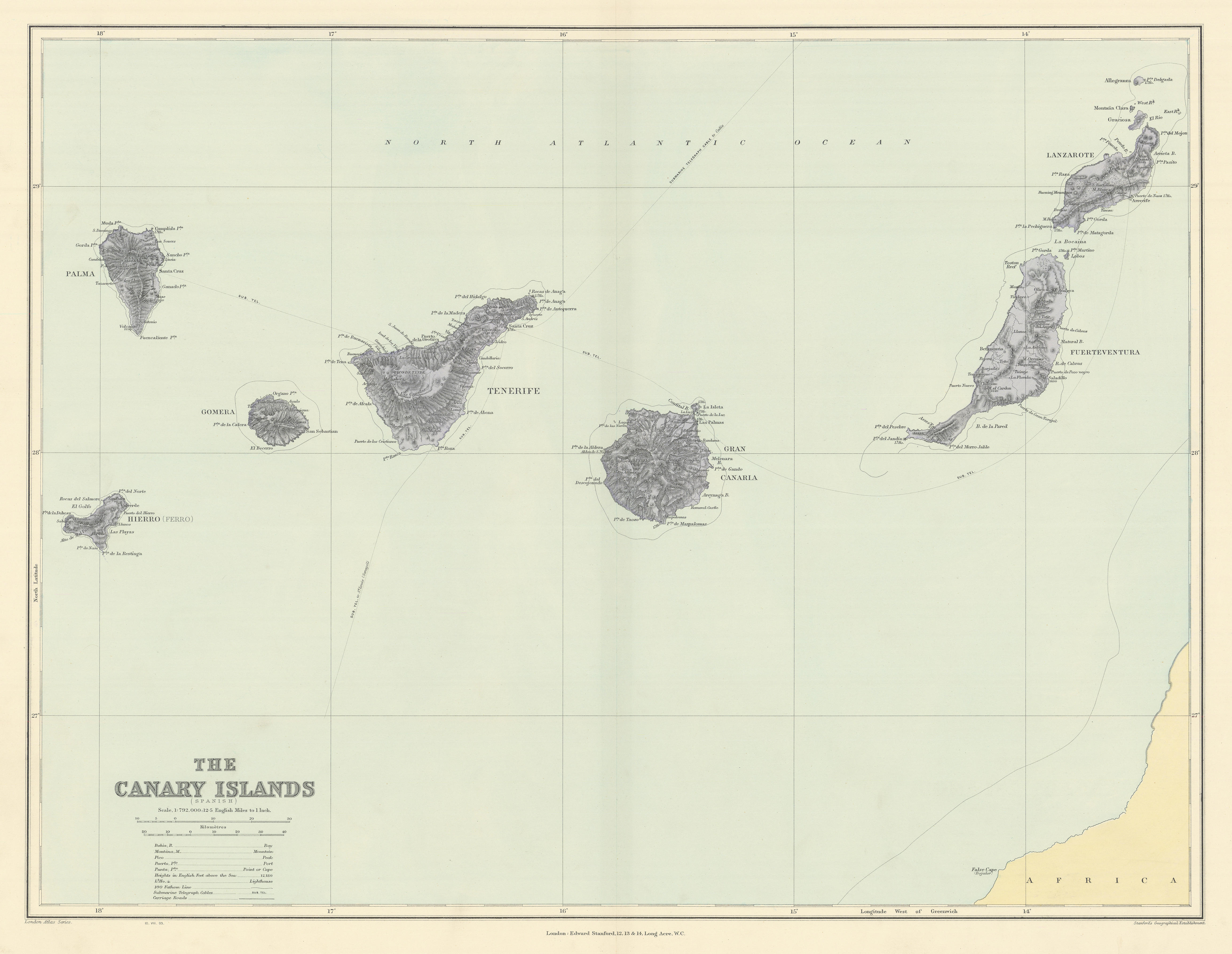 Canary Islands. Tenerife Gran Canaria Lanzarote. 50x65cm. STANFORD 1904 map