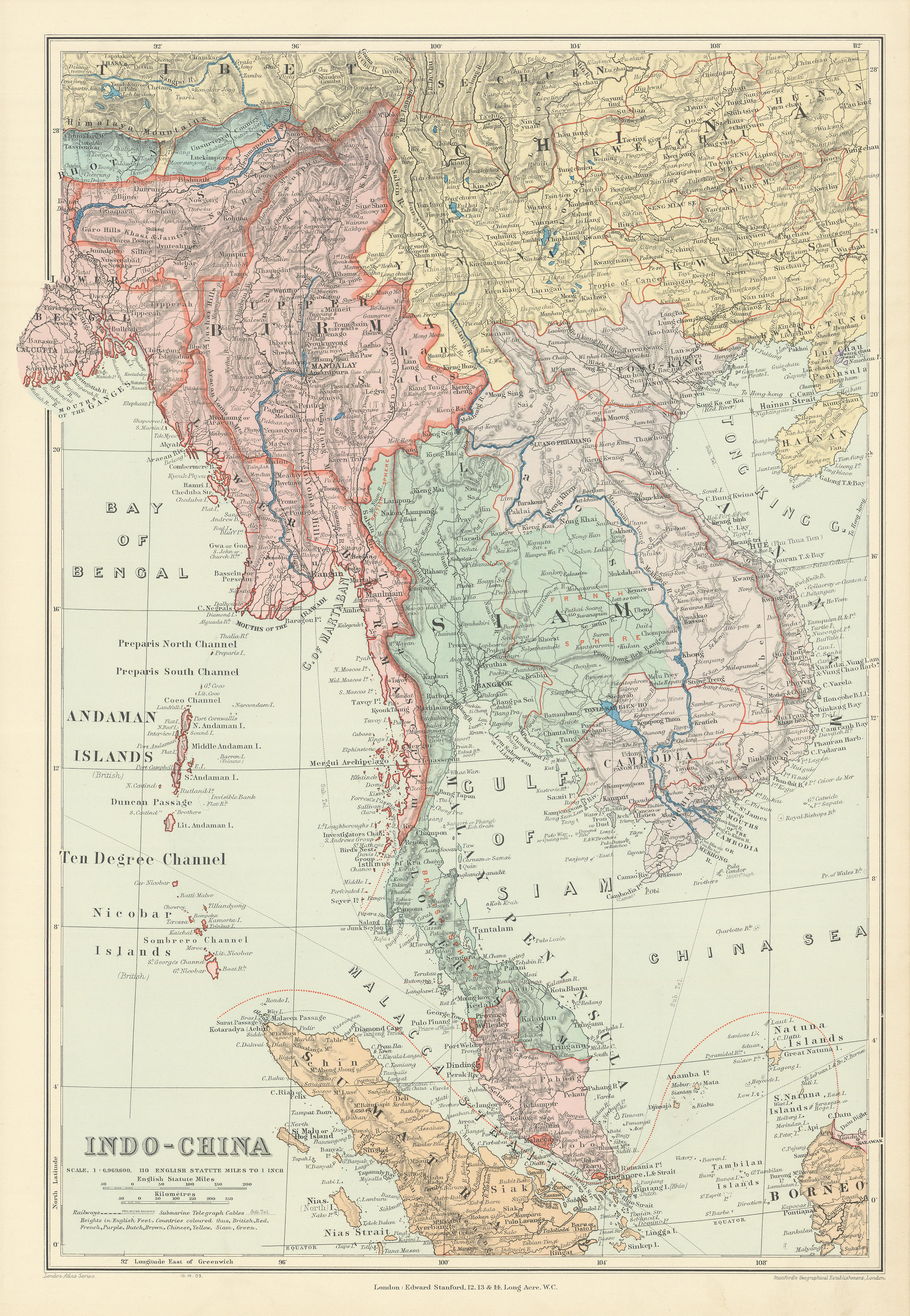 Indo-China. Indochina. Siam Annam Burma Thailand Cambodia. STANFORD 1904 map