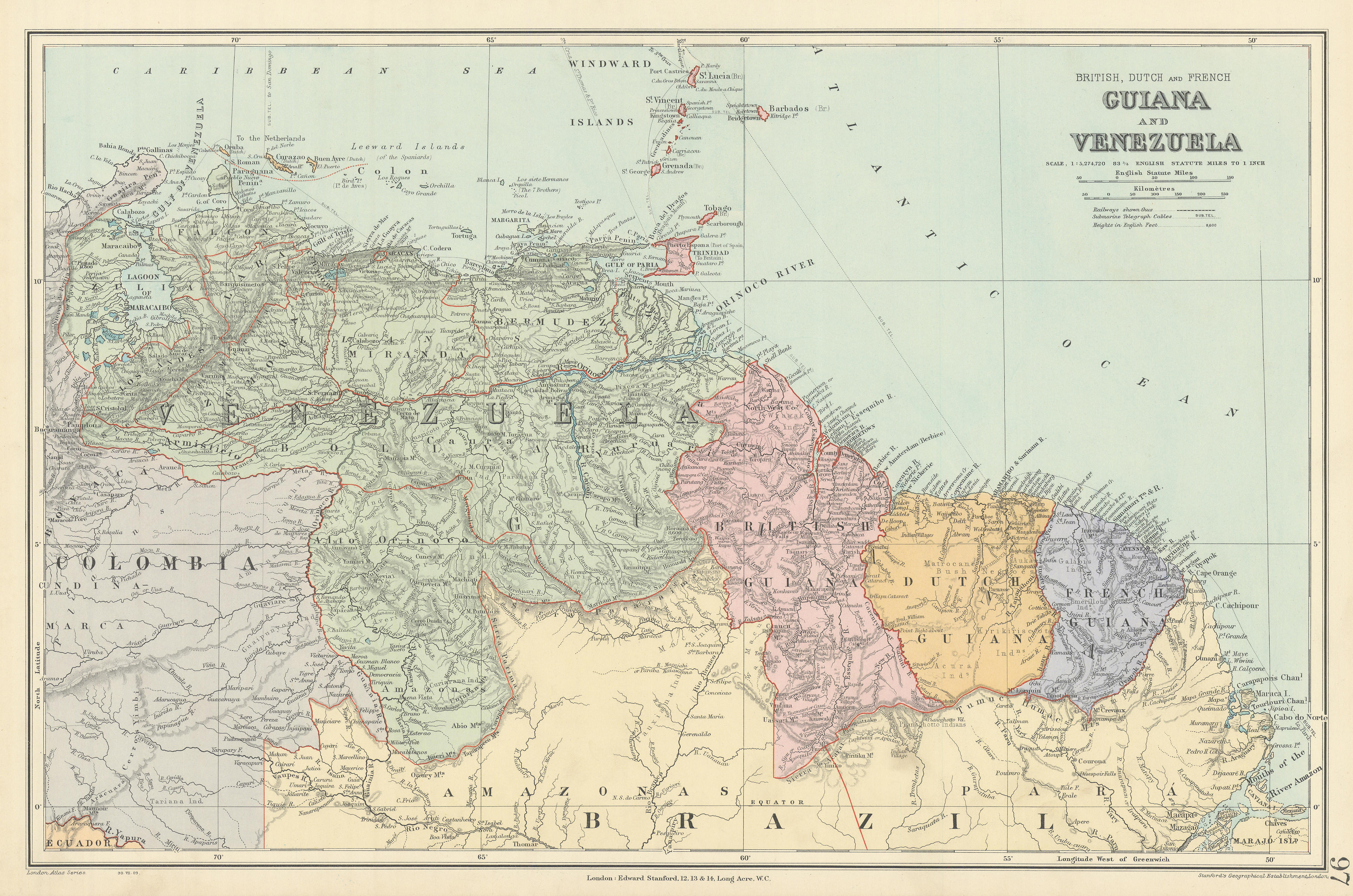 Associate Product Venezuela. British, Dutch & French Guiana. Guyana. Suriname. STANFORD 1904 map