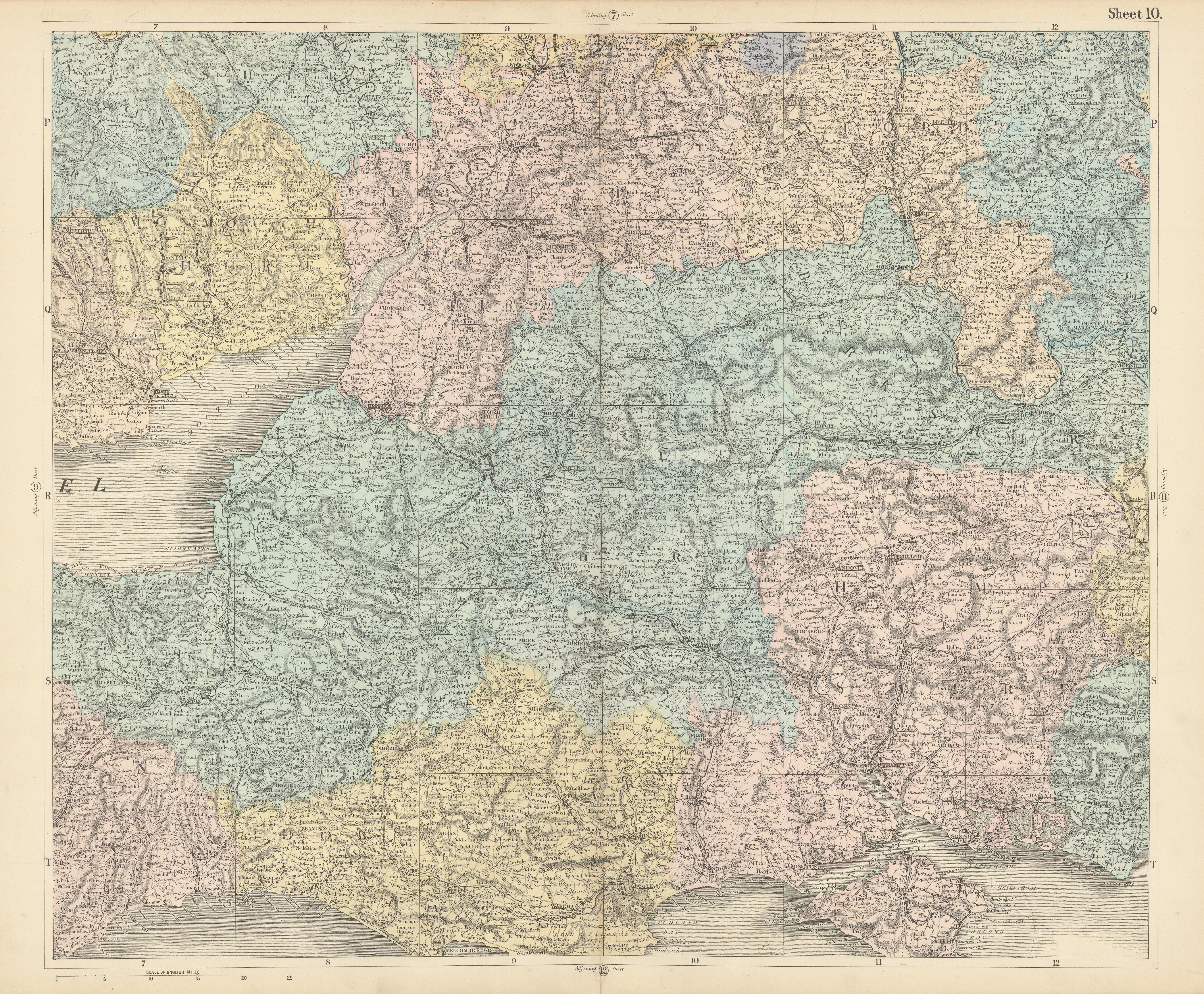 Associate Product South central England. Cotswolds Wessex/South Downs Thames Valley BACON 1883 map