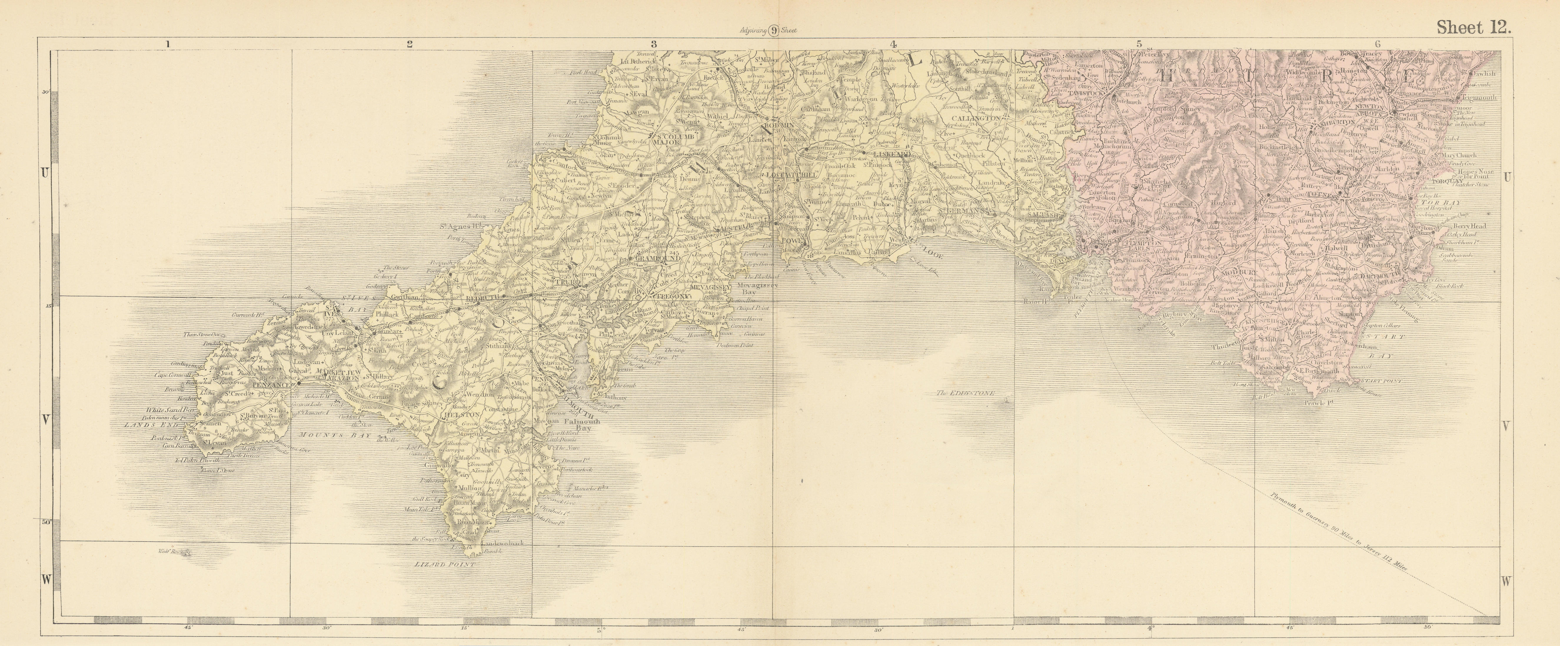 Associate Product South Devon & Cornwall. English Riviera. South Hams. BACON 1883 old map