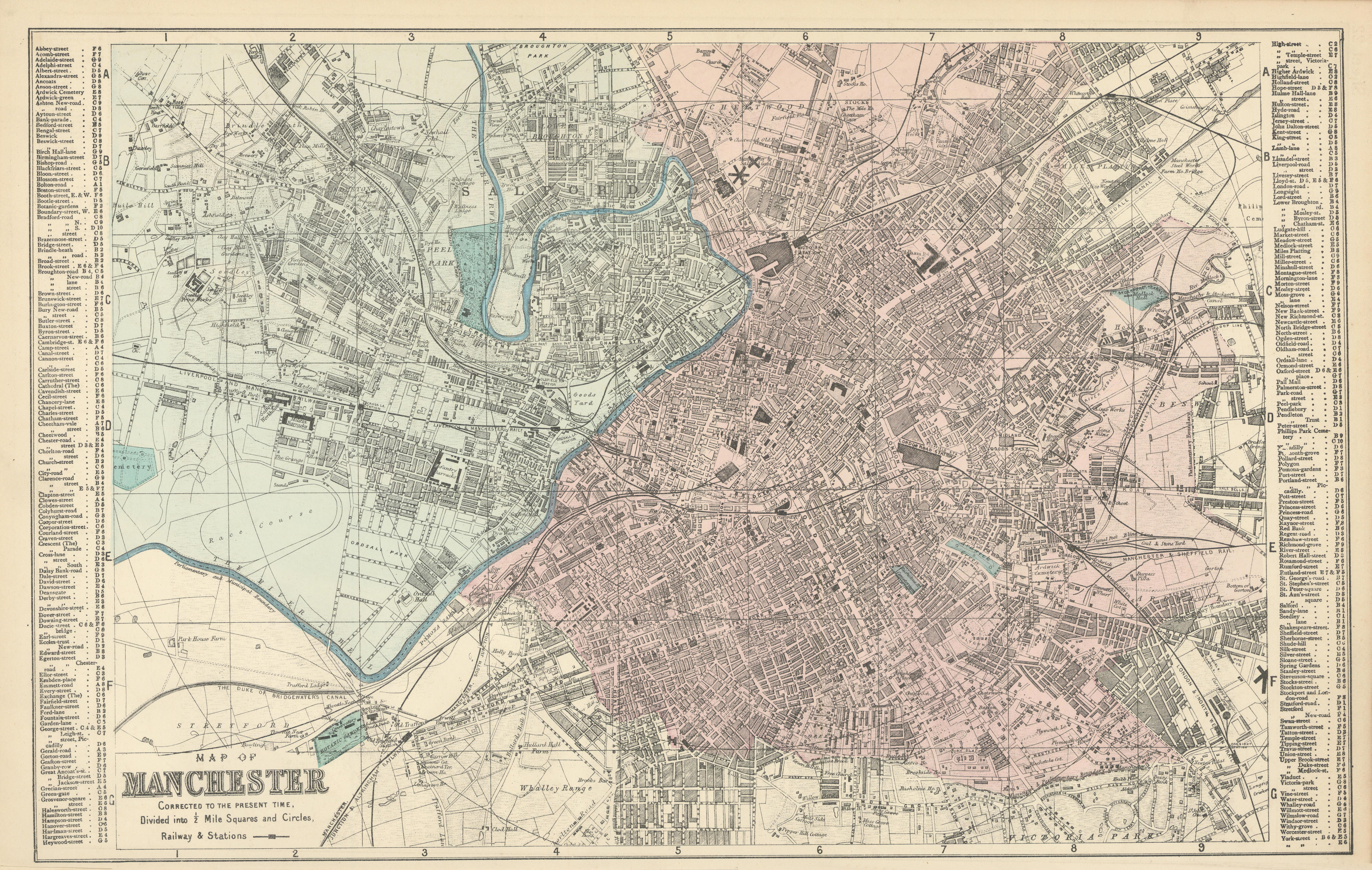MANCHESTER Salford Old Trafford Hulme town city plan GW BACON 1883 map