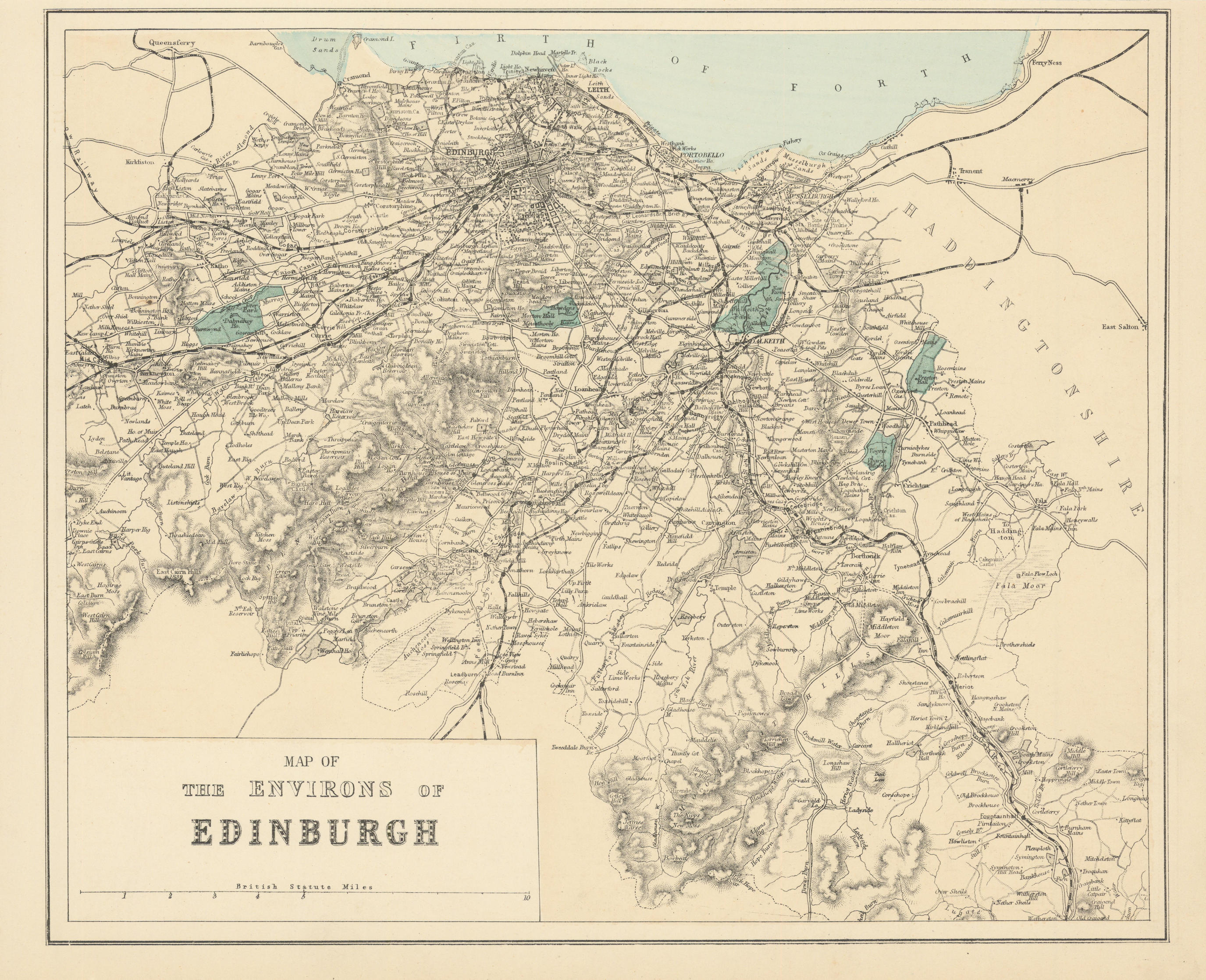 Associate Product EDINBURGH & environs West Lothian Midlothian antique map by GW BACON 1883
