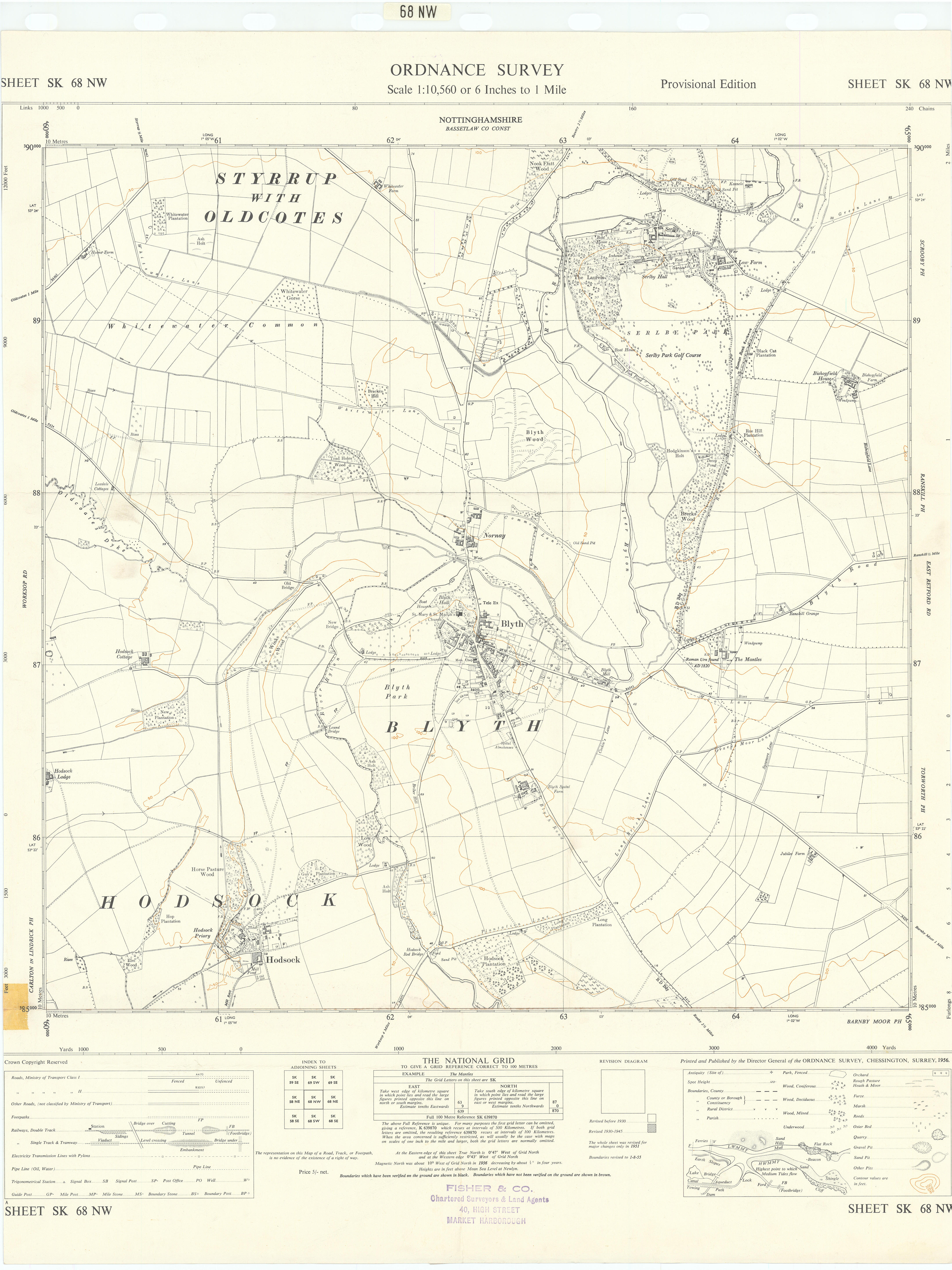 Associate Product Ordnance Survey Sheet SK68NW Nottinghamshire Blyth Hodsock 1956 old map