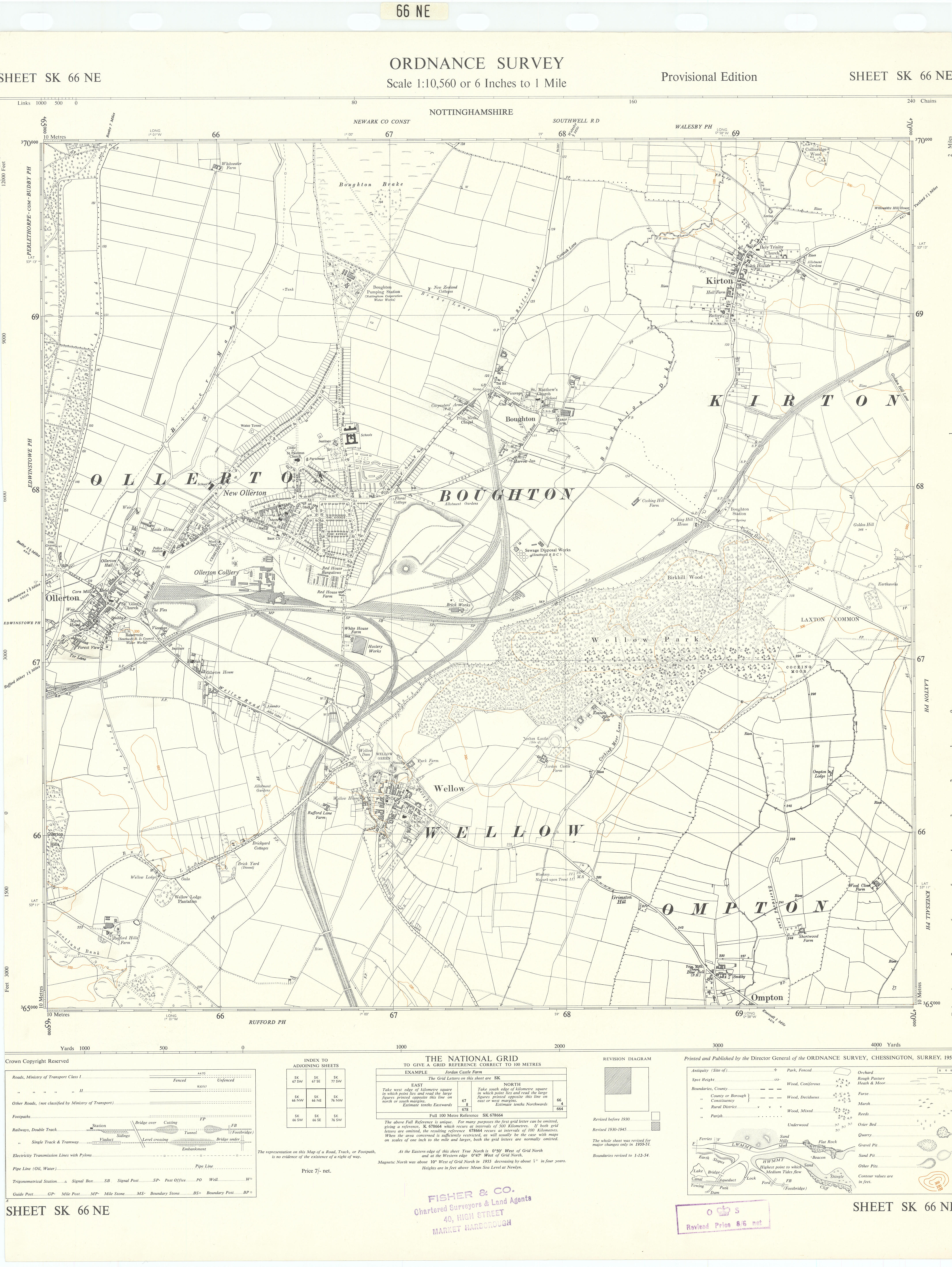 Ordnance Survey SK66NE Nottinghamshire Ollerton Wellon Kirton Boughton 1955 map