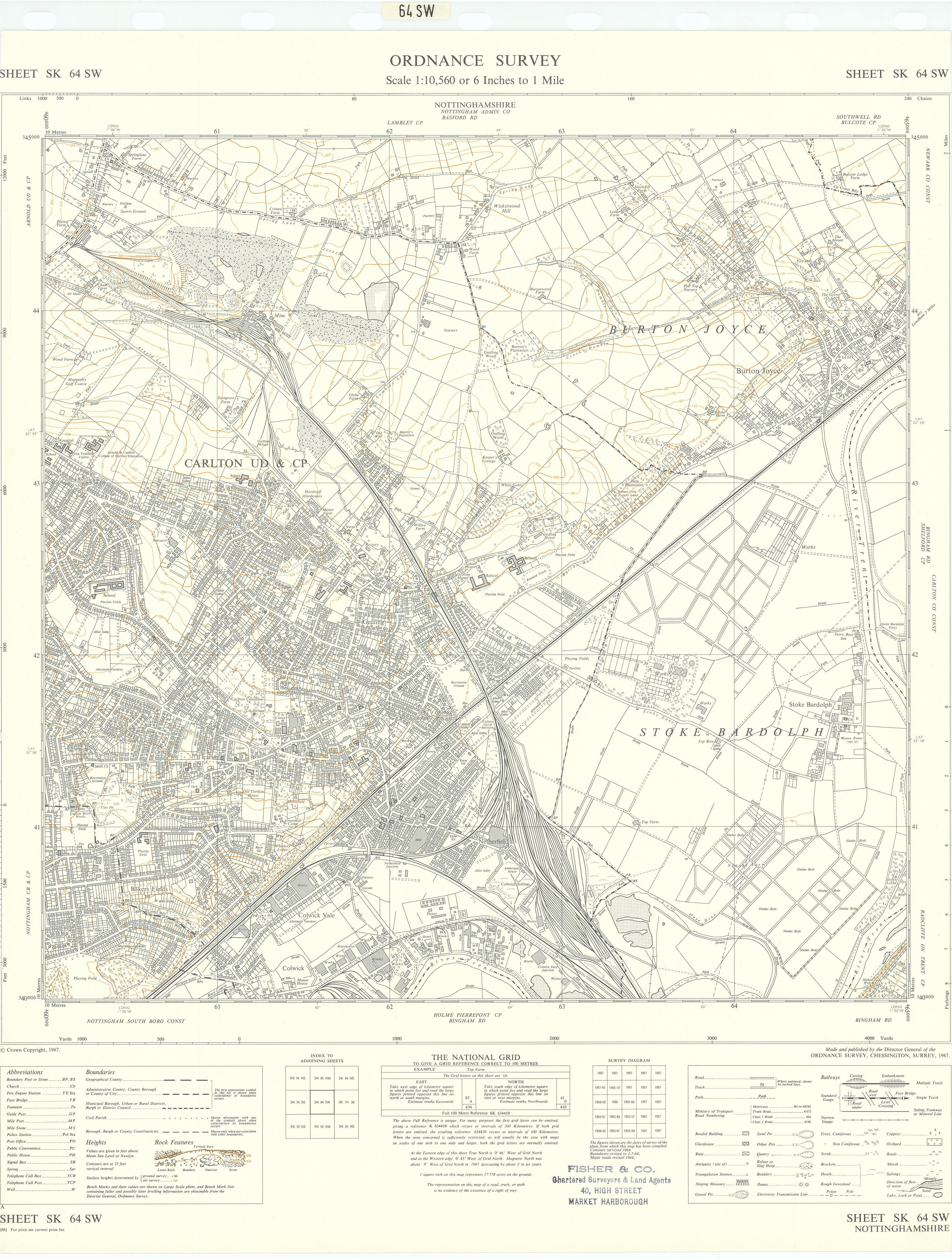 Ordnance Survey SK64SW Notts Carlton Burton Joyce Stoke Bardolph 1967 old map