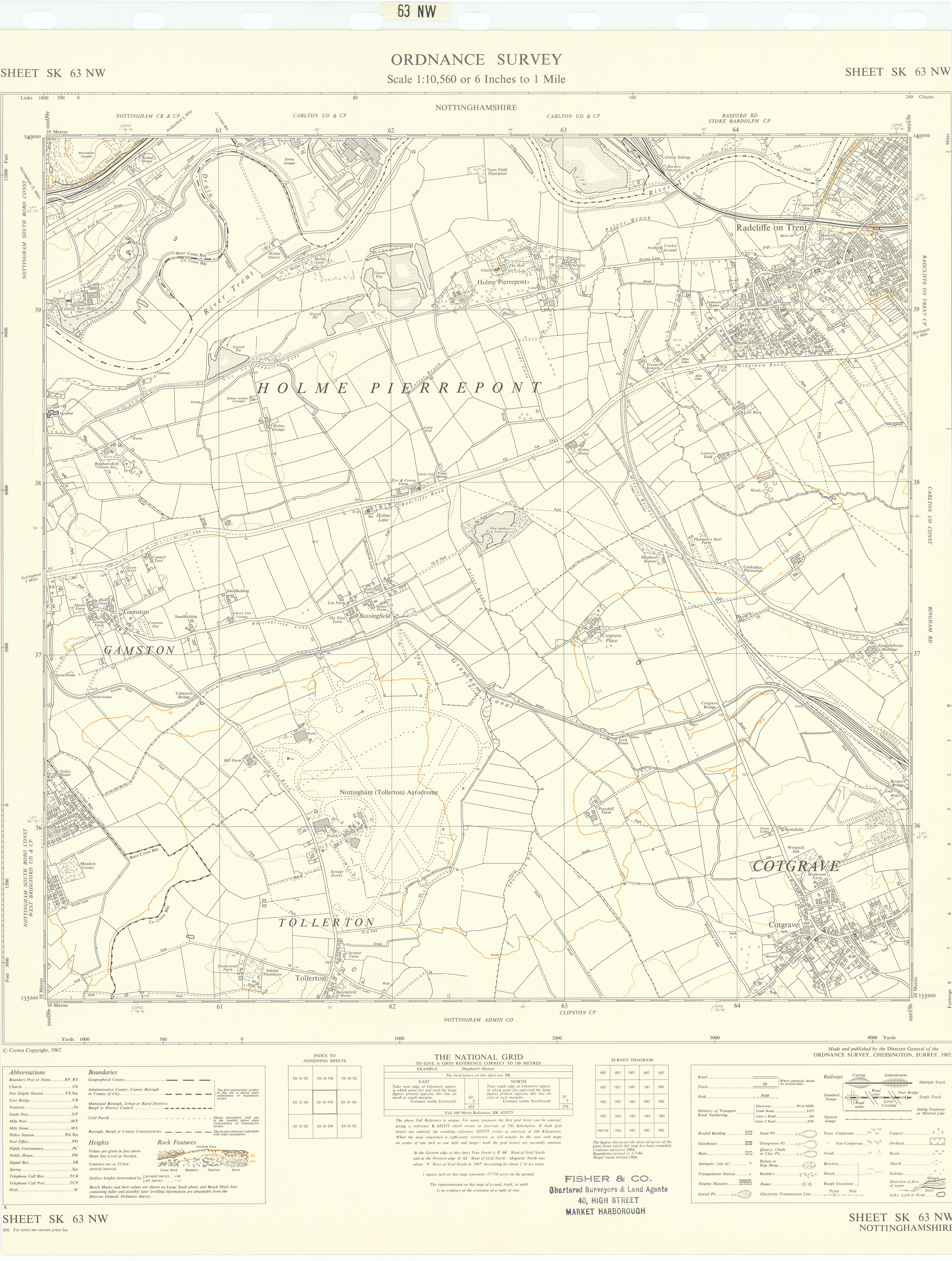 Ordnance Survey SK63NW Notts Radcliffe/Trent Cotgrave Hole Pierrepont 1967 map