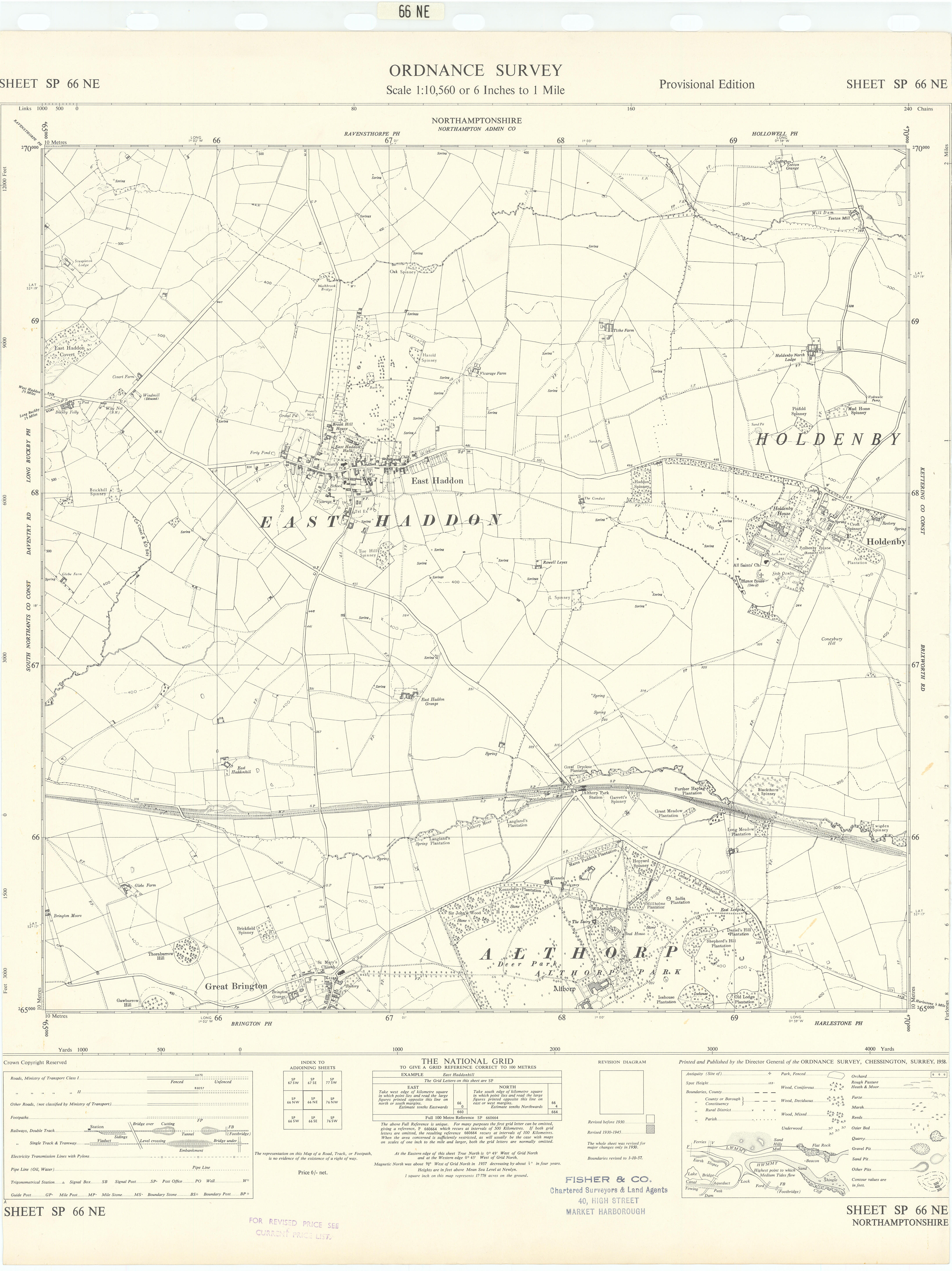 Associate Product Ordnance Survey SP66NE Northants East Haddon Holdenby Althorp Brington 1958 map
