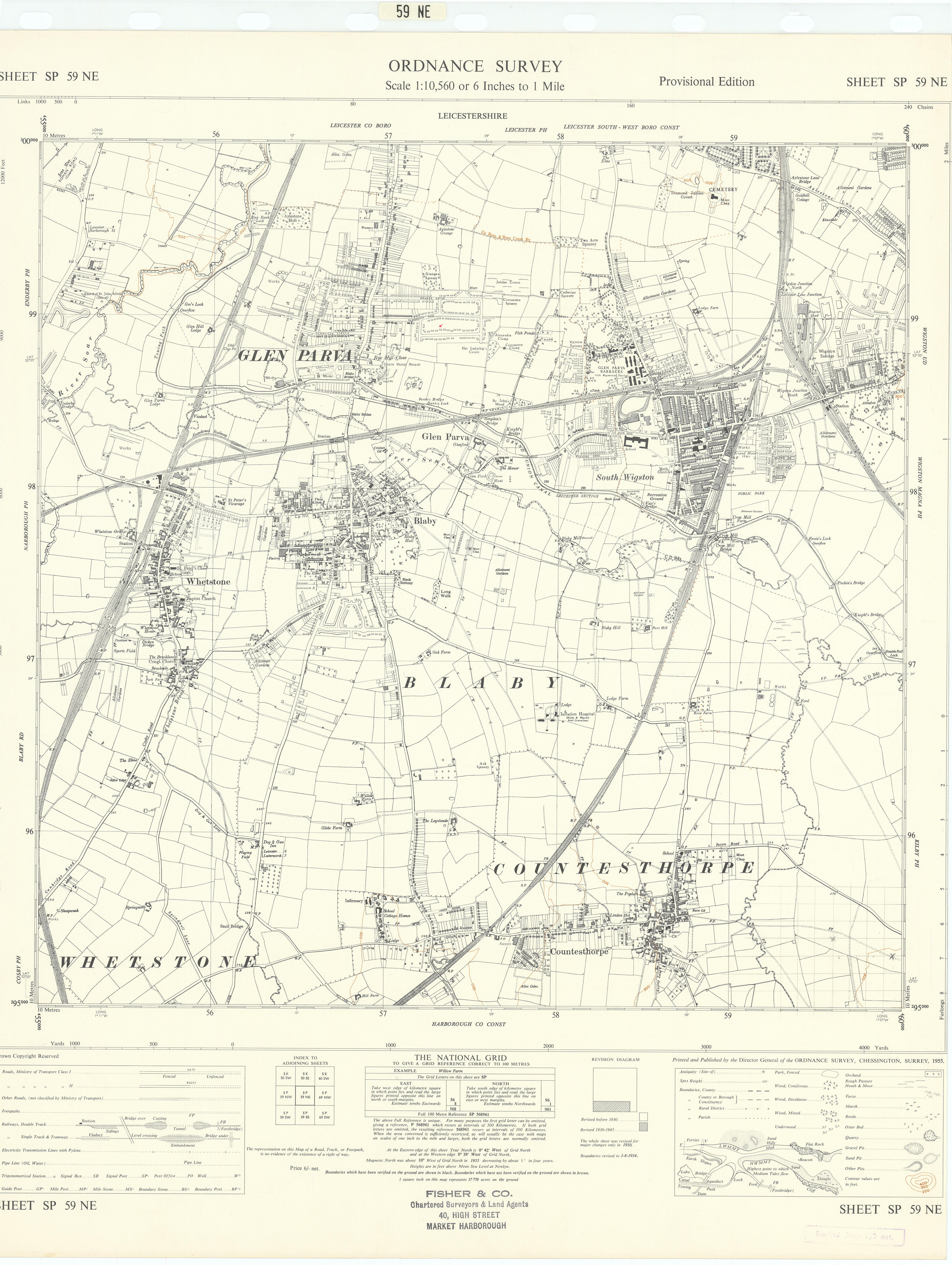 Associate Product Ordnance Survey SP59NE Leicester Blaby Countesthorpe Wigston Glen Parva 1955 map
