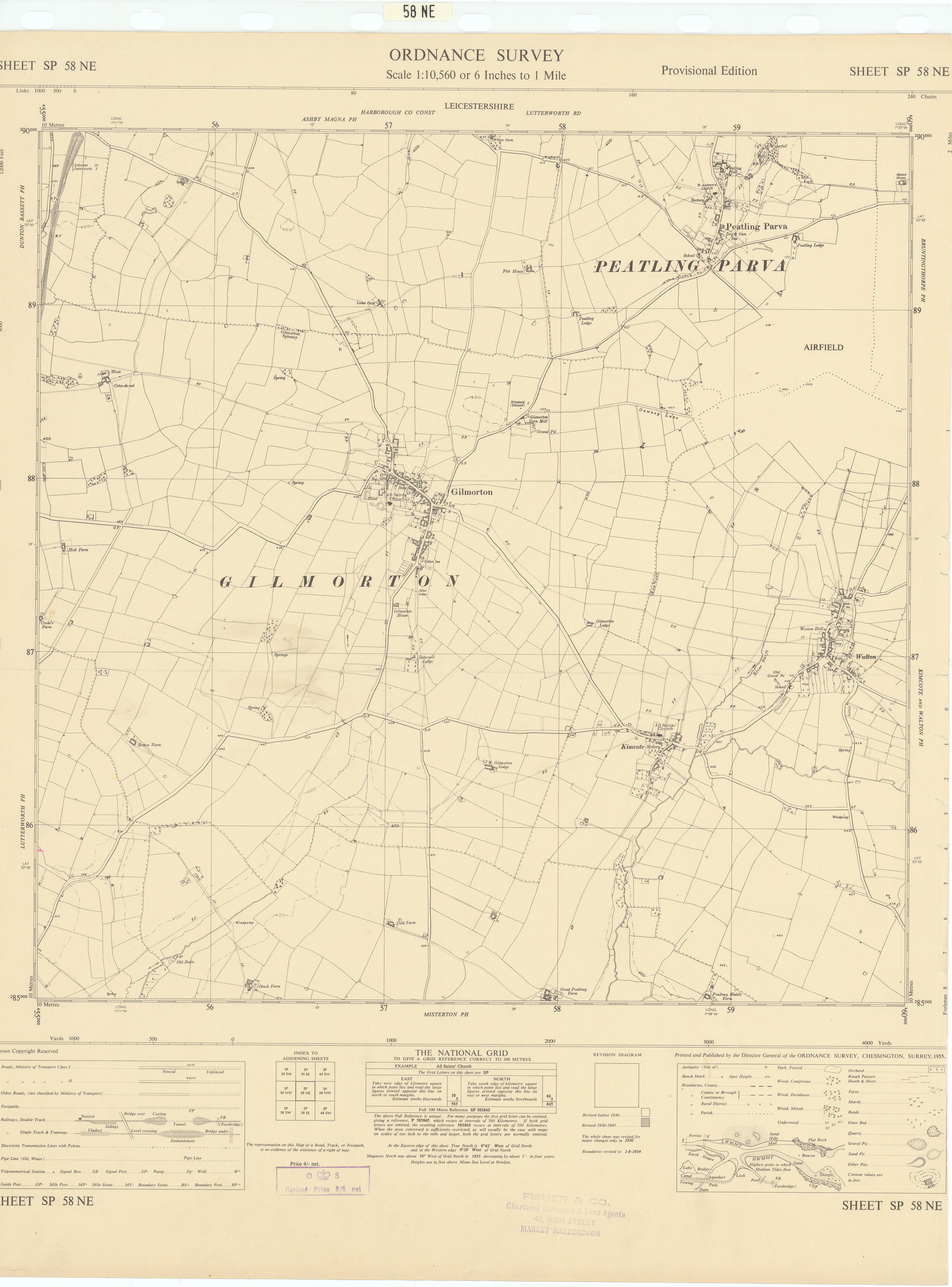 Ordnance Survey SP58NE Leicestershire Gilmorton Walton Peatling Parva 1955 map