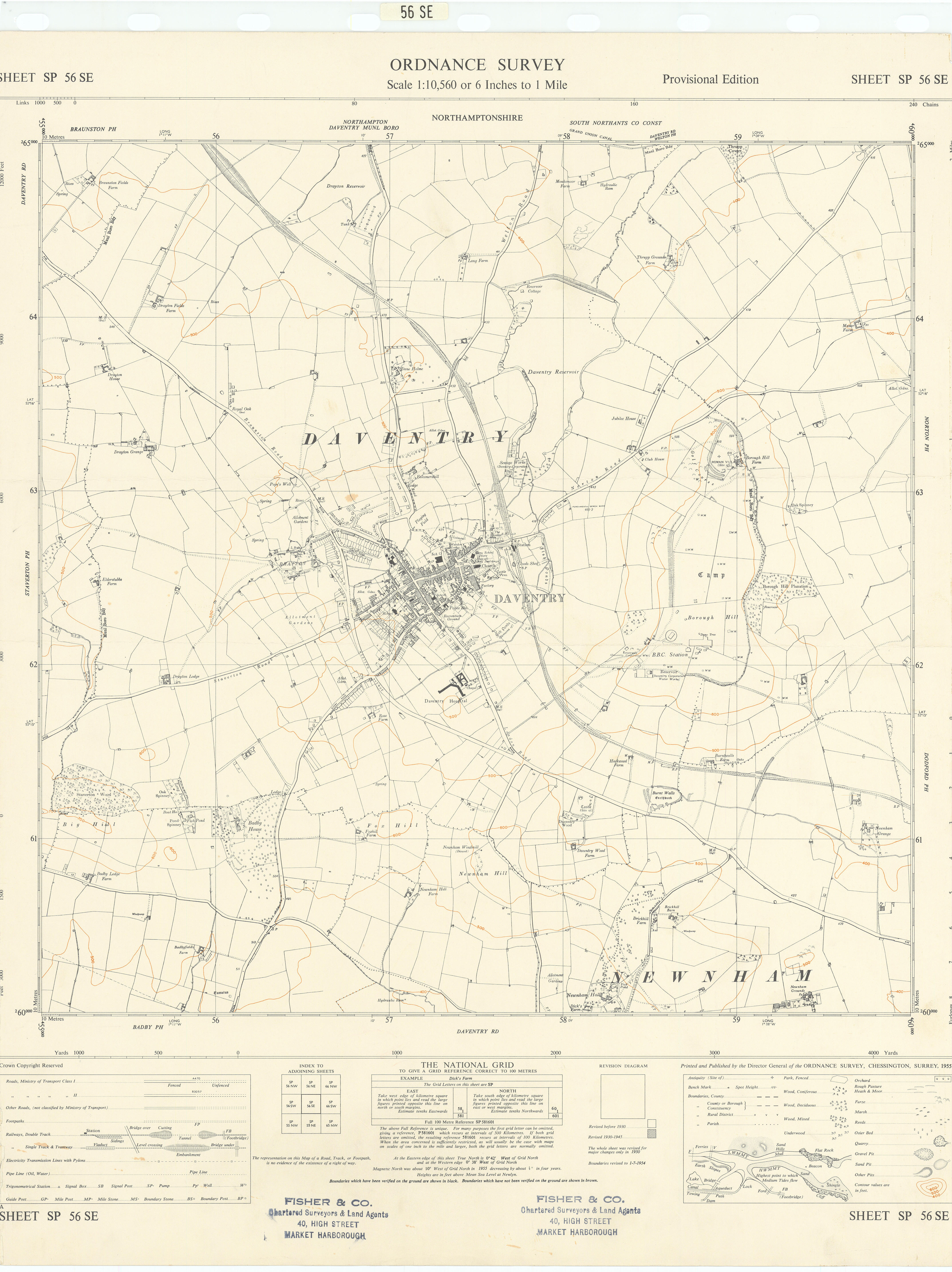 Associate Product Ordnance Survey Sheet SP56SE Northamptonshire Daventry Newham 1955 old map