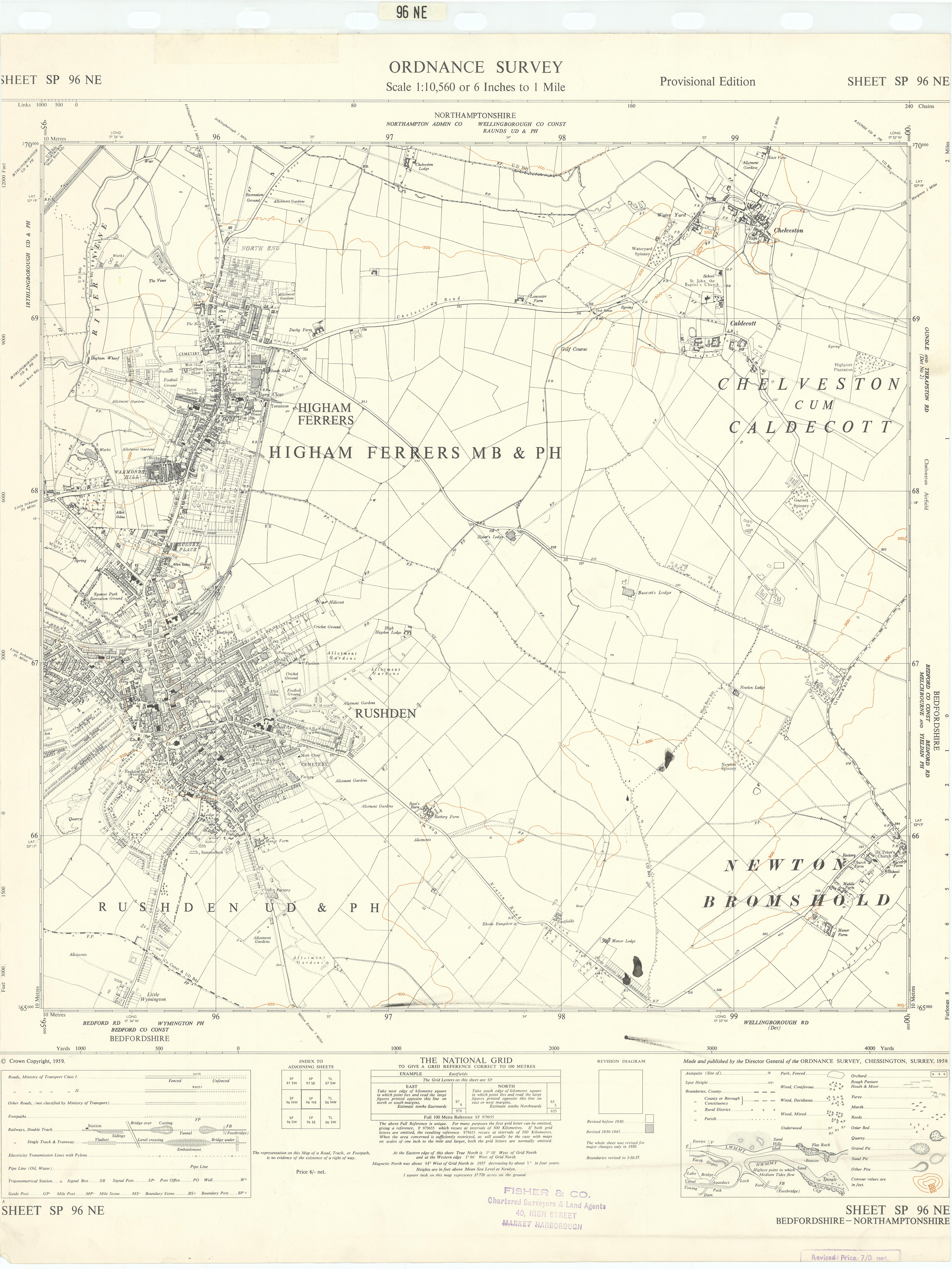Ordnance Survey SP96NE Northants Rushden Higham Ferrers Chelveston 1959 map