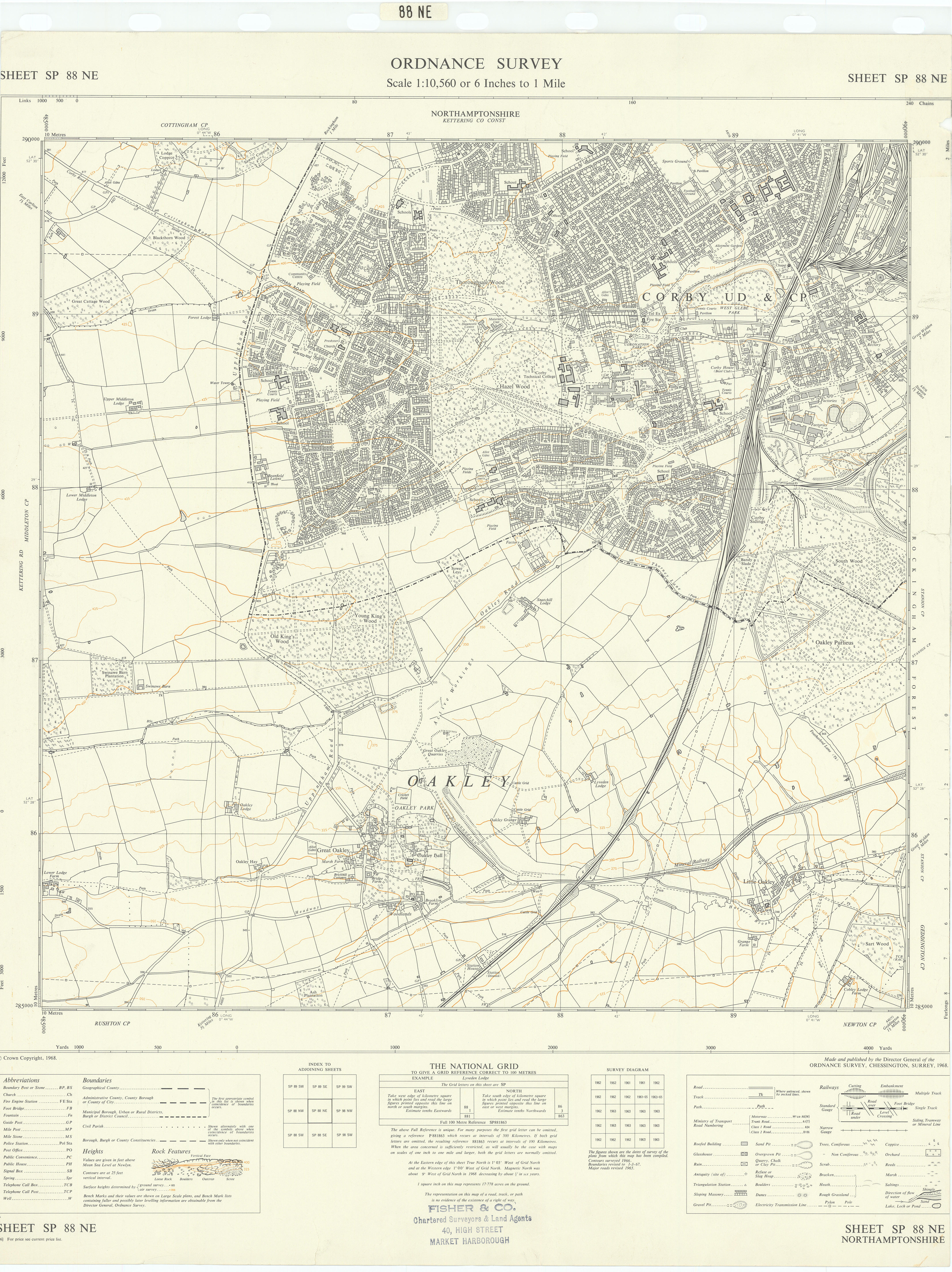 Ordnance Survey Sheet SP88NE Northamptonshire Corby Great Oakley 1968 old map